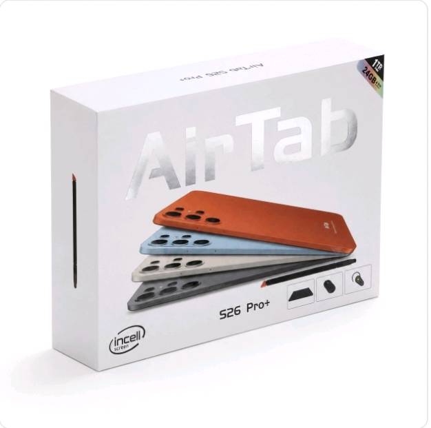 وصف المنتج
تابلت AirTab S26 PRO مناسب للدراسة، الشغل، التصفح، الاجتماعات ومشاهدة الفيديوهات. يجي بشاشة كبيرة 10.1 إنش FHD Incell، رام 24GB ومساحة تخزين 1TB حتى تستخدم التطبيقات وتحفظ ملفاتك براحة. الجهاز يشتغل بنظام Android 15 ومعاه كيبورد عربي، ماوس لاسلكي، سماعة بلوتوث، شاحن وقلم، يعني تاخذه كامل وجاهز للاستخدام اليومي.
المواصفات الأساسية
الماركة: AirTab
 الموديل: AirTab S26 PRO
 نوع المنتج: تابلت 5G مع كيبورد وماوس
 حجم الشاشة: 10.1 إنش
 نوع الشاشة: FHD Incell
 نظام التشغيل: Android 15
 المعالج: MediaTek
 الذاكرة العشوائية: 24GB RAM
 المساحة الداخلية: 1TB Storage
 الكاميرا الخلفية: 30MP
 الكاميرا الأمامية: 13MP
 البطارية: 10000mAh
 الشبكة والاتصال: يدعم 5G
 الكيبورد: كيبورد عربي
 الألوان المتاحة: رمادي، أبيض، أزرق فاتح، برتقالي
 بلد الصنع: الصين
محتويات العبوة
تابلت AirTab S26 PRO
 كيبورد عربي
 ماوس لاسلكي
 سماعة بلوتوث
 قلم لمس
 شاحن
 كابل شحن
 دليل استخدام
 علبة المنتج
المميزات باللهجة العراقية
شاشة كبيرة 10.1 إنش
 تعطيك مشاهدة أوضح وتجربة أريح بالدراسة، الشغل والفيديوهات.
رام 24GB ومساحة 1TB
 تشغل تطبيقاتك بسلاسة وتحفظ ملفاتك، صورك وفيديوهاتك بدون قلق من المساحة.
بطارية قوية 10000mAh
 تخليك تستخدم الجهاز وقت طويل خلال اليوم بدون شحن متكرر.
يجي كامل وياك
 كيبورد عربي، ماوس، سماعة بلوتوث، قلم وشاحن، يعني ما تحتاج تشتري ملحقات إضافية.
نظام Android 15
 سهل بالاستخدام ويدعم أغلب التطبيقات اللي تحتاجها يوميًا.
يدعم 5G
 تصفح أسرع، تحميل أسهل، واجتماعات أونلاين بثبات أفضل.
تفاصيل سريعة
الشاشة: 10.1 إنش FHD Incell
 الرام: 24GB
 التخزين: 1TB
 البطارية: 10000mAh
 النظام: Android 15
 الكاميرا: 13MP + 30MP
 الإضافات: كيبورد عربي + ماوس + سماعة بلوتوث + قلم
 الشبكة: 5G