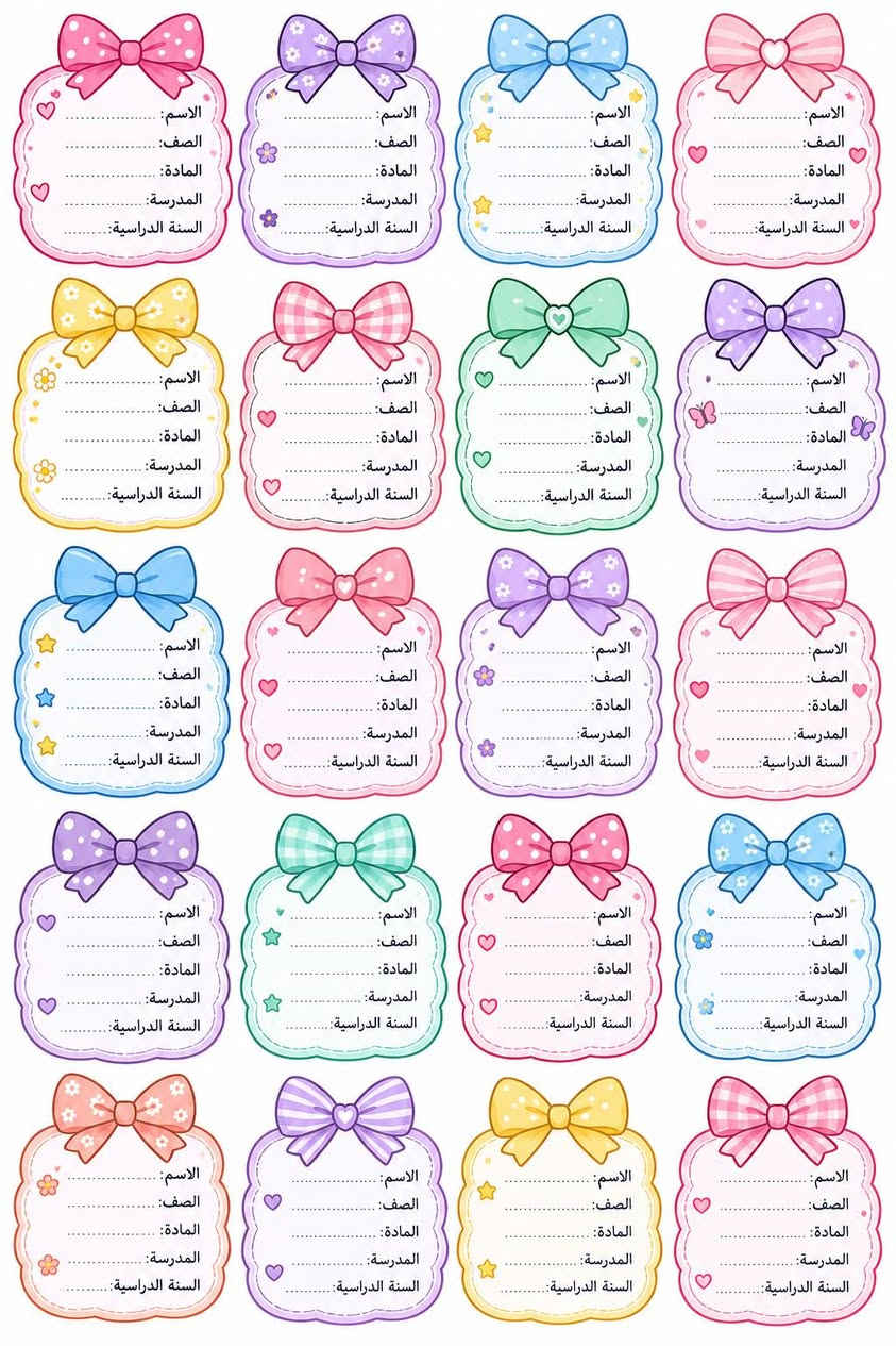 📚✨ خلي دفتر ابنك/بنتك أحلى بلمسة مميزة! ✨📚
ملصقات مدرسية بتصاميم حلوة ومتنوعة للطلاب 🌸🎒
أشكال مرتبة ومناسبة للدفاتر والكتب، وتخلي دفتر ابنك يطلع أجمل وأرتب بالمدرسة 💕📖
🌷 تصاميم للبنات والأولاد
🎨 أشكال وألوان متنوعة
✏️ مناسبة للدفاتر والكتب المدرسية
🖨️ طباعة مرتبة وبجودة حلوة
اختاري التصميم اللي يعجبج وخلي دفاتر أطفالج تتميز من أول يوم دراسي 🤍✨
📩 للطلب والاستفسار مراسلتنا على الخاص.

نص مكتوب في الصور:
- الأشكال الهندسية هيا نتعرف عليها دائرة مثلث مربع مستطيل مربع خماسي سداسي سباعي ثماني الأشكال حولنا في كل مكان
- الاسم: الصف: المادة: المدرسة: السنة الدراسية:
- مشاعرنا الجميلة
- أحسنتِ
- رائعة
- ذكية
- مبدعة
- متميزة
- متفوقة
- ممتاز
- متألقة
- شطورة
- فنانة
- أحسنت
- مبدع
- شجاعة
- متفوق
- جميلة
- قوي
- مجتهد
- عطوفة
- ملصقات عبارات الصف الأول
- أنتِ مميزة
- برافو
- مبدعة دائماً
- أنتِ قادرة
- المعرفة قوة
- هيا نتعلم
- خطوة بخطوة نصل للنجاح
- الكتابة حياة
- الوقت ثمين
- أكتشف العالم
- مدرستي بيتي الثاني
- أنتِ نجمة
- أنتِ جميلة
- إبداعك يصنع الفرق
- كن دائماً الأفضل
- القراءة متعة
- أنتِ رائعة
- تستطيعين أكثر
- كُلّ يَوم بداية جديدة
- أحلامك كبيرة
- ABC Chart
- Aa
- Apple
- Bb
- Ball
- Cc
- Cat
- Dd
- Dog
- Ee
- Elephant
- Ff
- Fish
- Gg
- Giraffe
- Hh
- House
- Ii
- Ice cream
- Jj
- Juice
- Kk
- Kite
- Ll
- Lion
- Mm
- Monkey
- Nn
- Nest
- Oo
- Orange
- Pp
- Penguin
- Qq
- Queen
- Rr
- Rabbit
- Ss
- Sun
- Tt
- Tiger
- Uu
- Umbrella
- Vv
- Violin
- Ww
- Whale
- Xx
- Xylophone
- Yy
- Yacht
- Zz
- Zebra
- ملصقات قراءة الصف الثاني
- اقرأ
- تتعلم
- تكبر أحلامك
- القراءة
- تفتح لك
- أبواب المستقبل
