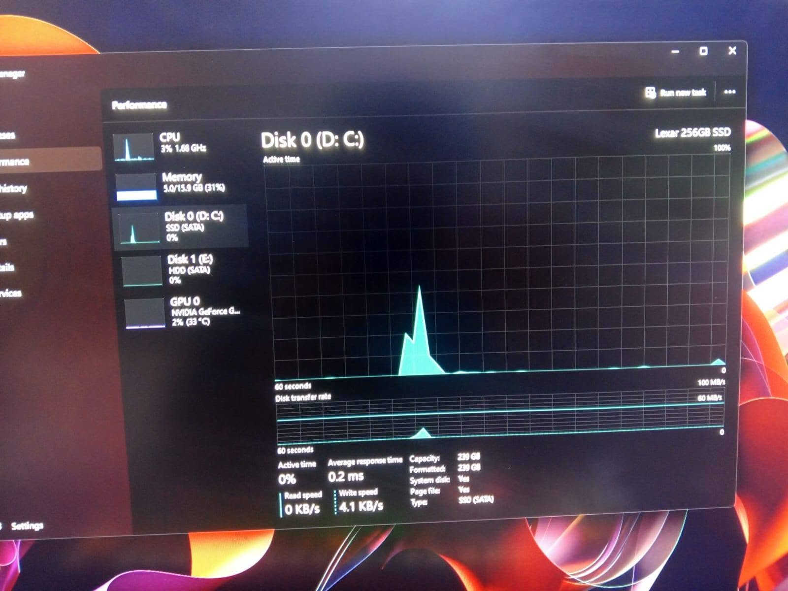 السلام عليكم
للبيع بي سي مستعمل نظيف
المواصفات موضحة بالصور
ماوس rgb وكيبورد rgb وماوس باد
شاشة بلاك ولف 165 هرتز
السعر 600 وبي مجال
مكان بغداد البلديات
للاستفسار ***********
واتساب

نص مكتوب في الصور:
- Performance Run new task CPU 2% 1.69 GHz Memory 5.0/15.9 GB (3 Disk 0 (D:) SSD (SATA) 0% Disk 1 (E:) HDD (SATA) 0% GPU 0 NVIDIA GeForce G... 2% (33 °C) Memory Memory usage 16.0 GB 15.9 GB 60 seconds Memory composition In use (Compressed) 4.9 GB (20.3 MB) Committed 5.9/23.7 GB Paged pool 297 MB Available 10.9 GB Cached 2.8 GB Non-paged pool 335 MB Speed: Slots used: Form factor: Hardware reserved: 2666 MT/s 2 of 2 DIMM 64.8 MB
- Task Manager Processes Performance App history Startup apps Users Details Services Settings Performance CPU 2% 1.45 GHz Memory 4.9/15.9 GB (31%) Disk 0 (C:) SSD (SATA) 0% Disk 1 (E:) HDD (SATA) 0% GPU 0 NVIDIA GeForce... 2% (33 °C) GPU 3D 2% Copy 0% Video Encode 0% Video Decode 0% NVIDIA GeForce GTX 1650 SUPER 4.0 GB 8.0 GB Dedicated GPU memory usage Shared GPU memory usage Utilization 2% GPU Memory 0.5/12.0 GB Dedicated GPU memory 0.5/4.0 GB Shared GPU memory 0.1/8.0 GB GPU Temperature 33 °C Driver version: 32.0.16.1682 Driver date: 9/4/2026 DirectX version: 12 (FL 12.1) Physical location: PCI bus 1, device 0, function 0 Hardware reserved memory: 166 MB
- Performance CPU Intel(R) Core(TM) i5-9400F CPU @ 2.90GHz 100% CPU % Utilization 60 seconds Utilization 59% Speed 3.76 GHz Processes 181 Threads 2692 Handles 81959 Up time 0:01:01:04 Base speed: 2.90 GHz Sockets: 1 Cores: 6 Logical processors: 6 Virtualization: Disabled Hyper-V support: Yes L1 cache: 384 KB L2 cache: 1.5 MB L3 cache: 9.0 MB Memory 5.1/15.9 GB (32%) Disk 0 (C:) SSD (SATA) 41% Disk 1 (E:) HDD (SATA) 0% GPU 0 NVIDIA GeForce G... 2% (34 °C) Settings Run new task
- CPU 3% 1.68 GHz Memory 5.0/15.9 GB (31%) Disk 0 (D: C:) SSD (SATA) 0% Disk 1 (E:) HDD (SATA) 0% GPU 0 NVIDIA GeForce G... 2% (33 C) Performance Disk 0 (D: C:) Active time Lexar 256GB SSD 100% 60 seconds Disk transfer rate 0 100 MB/s 60 MB/s 0 60 seconds Active time 0% Average response time 0.2 ms Capacity Formatted System disk Page file Type 239 GB 239 GB Yes Yes SSD (SATA) Read speed 0 KB/s Write speed 4.1 KB/s Run new task Settings