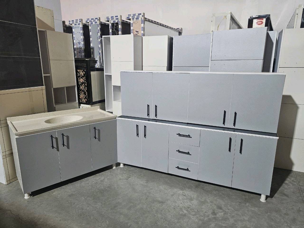 كاونتر خشب MDF ارضي وملحق قياس مترين وسنك متر و20 مرمر سعر 325 الف