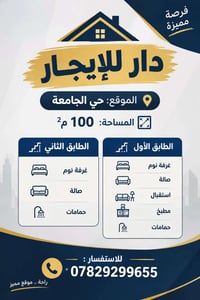 دار للإيجار • حي الجامعة • غرفتين