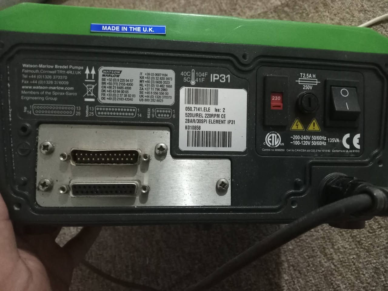 للبيع مستعجل 🚨
مضخة Watson-Marlow 520U/REL صناعة بريطانية
الحالة: شغال 100% ومجرب
المواصفات: 220RPM - 2BAR - 100-240V
الملحقات: الجهاز + كيبل الباور. بدون انبوب
المكان: دهوك - تسليم يد بيد
السعر: 400$ قابل للتفاوض البسيط
للجادين فقط واتساب ***********

