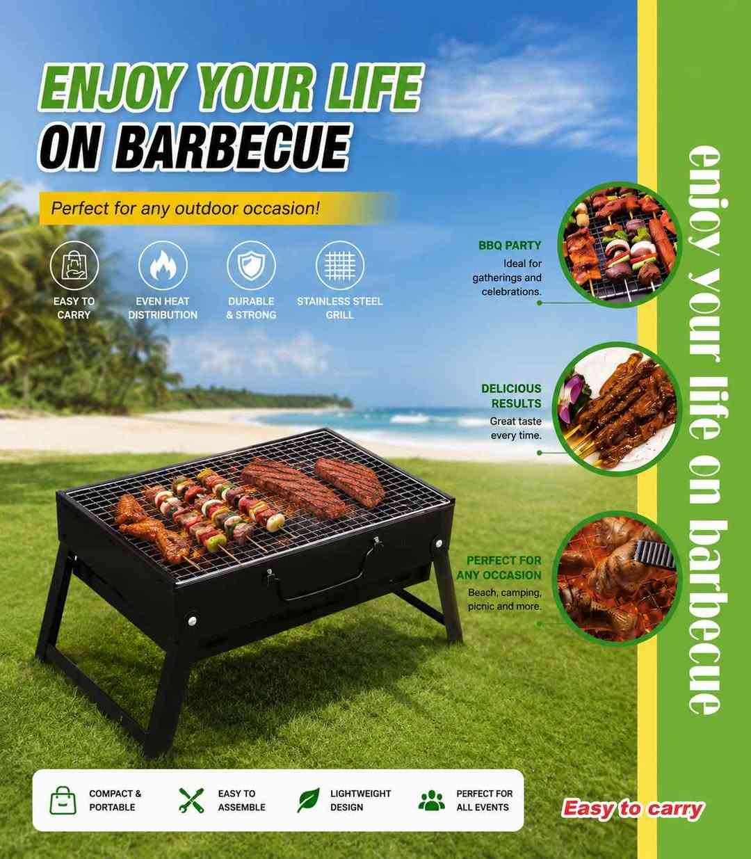 منقلة شواء محمولة Mini BBQ
***********
شواية فحم مصغرة ومحمولة 
مخصصة ومثالية للاستخدام أثناء النزهات والسفر والتخييم.

.تتميز بتصميم مدمج خفيف الوزن يسهل حملها ونقلها لأي مكان

.مزودة بقواعد تثبيت (أرجل) قابلة للطي لسهولة الإعداد والتخزين

.تحتوي على حوض فحم داخلي منفصل مع فتحات تهوية جانبية لتوزيع الهواء

. شبكة شواء علوية وشبكة سفلية مخصصة لرفع الفحم.
.  المواصفات:

.الوزن الصافي: 1.15 كيلوغرام

.القياسات والأبعاد: 36 × 29 × 7.5 سم

الاستخدام: مثالية للتخييم والنزهات (Ideal for picnic and camping)

الهيكل: معدني أسود اللون مزود بفتحات تهوية وأرجل قابلة للطي

. محتويات العلبة:

.الهيكل الرئيسي للمنقلة (مع الأرجل المدمجة)

.حوض الفحم الداخلي الأسود

. شبكة الشواء العلوية المعدنية

.شبكة الفحم السفلية السوداء سامراء, صلاح الدين
