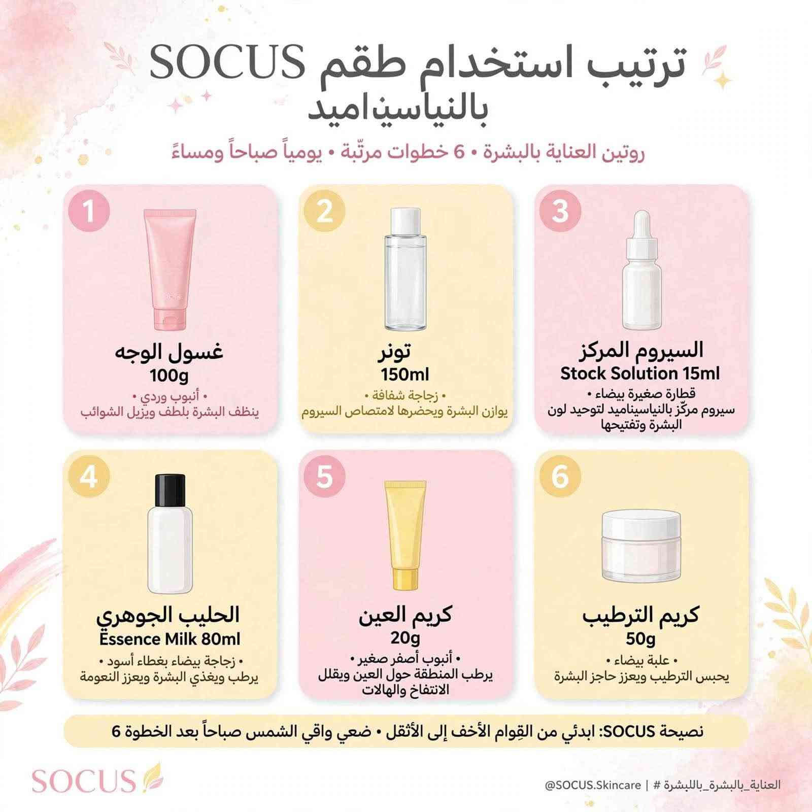 نياسيناميد • روتين ٦ خطوات • SOCUS