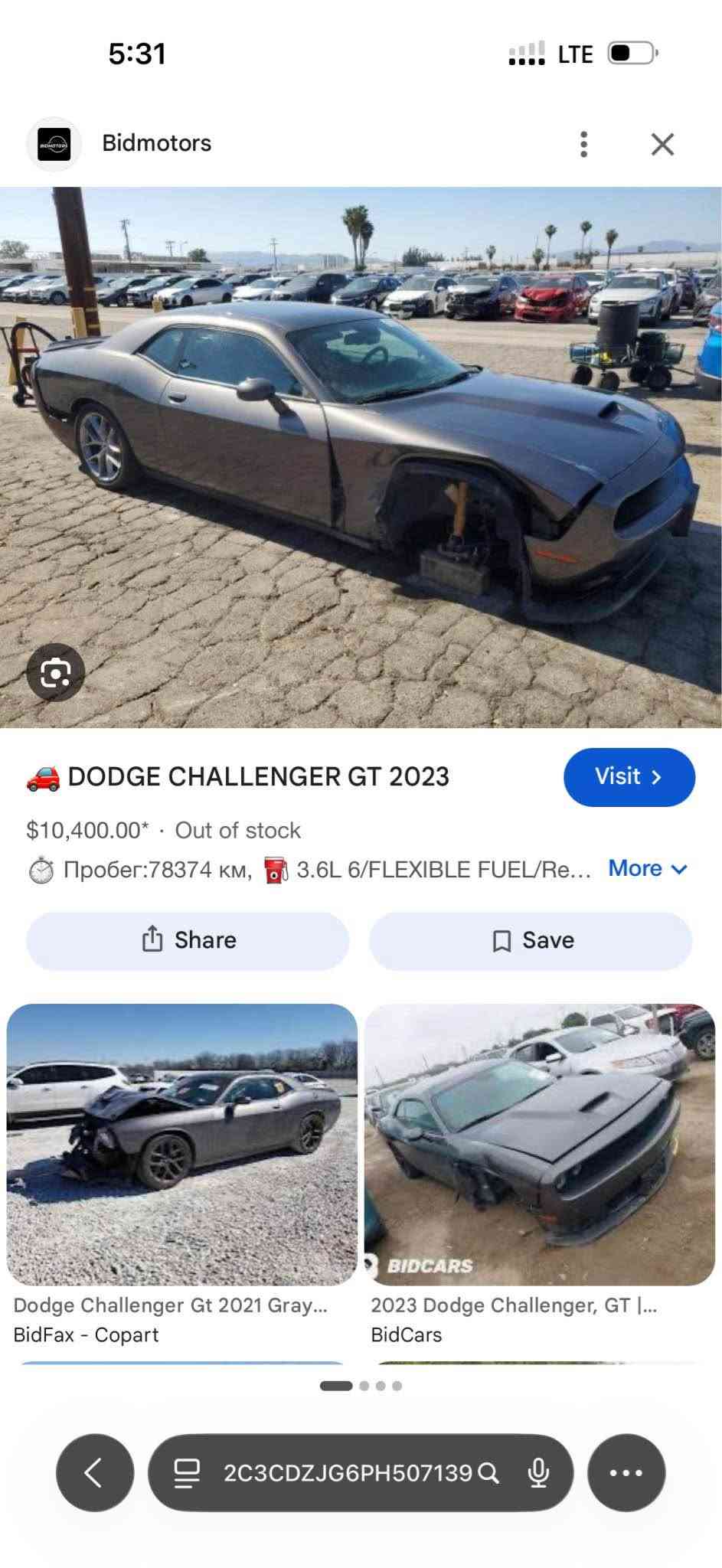 دوج جالنجر ٢٠٢٣ GTلاستكال   
بجم كبس خلفى كبس 
صور حادث موجوده بل منشور 
سياره بس ١ جاملغ امامى سبغ بدون دواخل بدون يبرباك 
سياره جديده ماشيه ٢١ مايل 
تخم تايرات جديده 
رقم هزه سنوى كلشى جديده سياره بسمى تحويل غرامه بشرط تحويل نفس يوم 
*********** واتصاب موجود 

دوج جالنجر ٢٠٢٣ GT لاستكال 
بيشت و بيش كه بس  
١ جاملغى بيشه وه ى بوياخه بى ژوورى بى يبرباك 
٢١ مايل روشتيه 
٤ تايه ى نوى له سه ره 
رقم هزه سنه وى هه مووى نويه به ناوى خومه تحويل غرامه به شه رت 
*********** أربيل, العراق

نص مكتوب في الصور:
- 5:31 LTE BID EXPORT Login / Register Remove Vehicle CLEARVIN Check Vehicle History REMOVE OFFER You can remove this offer from bidexport.com by sending a removal request. Public access to the auction profile page will be disabled immediately after payment. Notice: however page may be indexed by one or more search engines and it could take between 1 and 2 business days to completely remove it from the search engines. For any questions and further information feel free to contact us bidexport.com
- Bidmotors 5:31 LTE DODGE CHALLENGER GT 2023 Visit > $10,400.00* Out of stock Пробег:78374 км, 3.6L 6/FLEXIBLE FUEL/Re... More Share Save Dodge Challenger Gt 2021 Gray... BidFax - Copart BIDCARS 2023 Dodge Challenger, GT |... BidCars 2C3CDZJG6PH507139
- 5:31 LTE BID EXPORT Login / Register Remove Vehicle CLEARVIN Check Vehicle History -> REMOVE OFFER You can remove this offer from bidexport.com by sending a removal request. Public access to the auction profile page will be disabled immediately after payment. Notice: however page may be indexed by one or more search engines and it could take between 1 and 2 business day in order for page to be removed from search engines. For any questions and further information feel free to contact us. bidexport.com