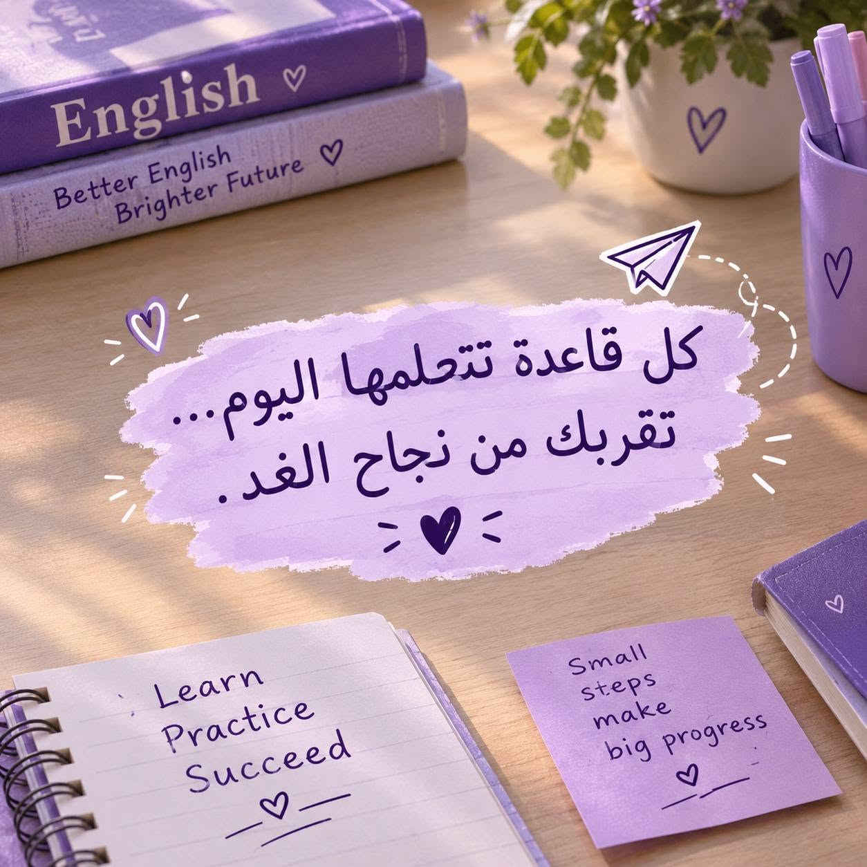 💜📚 اللغة الإنكليزية مع الست نور الهدى حيدر 📚💜
ابدأ عامك الدراسي بثقة، وطوّر مهاراتك في اللغة الإنكليزية بأسلوب مبسط ومتابعة مستمرة تساعدك على الفهم والتفوق.
✨ شرح واضح ومبسط
✨ تقوية في القواعد والمفردات
✨ متابعة الواجبات والاختبارات
✨ التركيز على القراءة والكتابة والمحادثة
لأن كل خطوة تتعلمها اليوم... تقربك من نجاح الغد. 🌟💜
#اللغة_الإنكليزية #نور_الهدى_حيدر #معهد_الغدير_جميلة #عودة_إلى_المدرسة #تفوق_ودراسة

نص مكتوب في الصور:
- كل قاعدة تتعلمها اليوم... تقربك من نجاح الغد.
- ENGLISH GRAMMAR
- Present Continuous
- He is playing football.
- He
- Subject
- (فاعل)
- is playing
- Verb Phrase
- (فعل مضارع مستمر)
- football
- Object
- (مفعول به)
- Formula:
- Subject + is/am/are + Verb-ing + Object
- (هو يلعب كرة القدم الآن)
- Note: يستخدم هذا الزمن للتحدث عن
- أحداث تحدث الآن أو في الوقت الحالي.