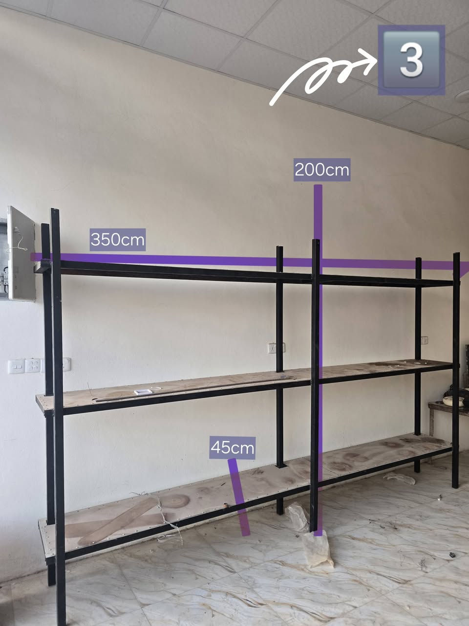 ميوزه عدد ٣  ثقيل يتحمل أوزان
الأول  
الطول 450cm
العرض 45cm
الارتفاع 200cm
السعر 150 الف
الثاني 
الطول 300cm
العرض 50cm
الارتفاع 200cm
السعر 100الف 
الثالث 
الطول 350cm
العرض 45cm
الارتفاع 200cm
السعر 125 الف
***********
