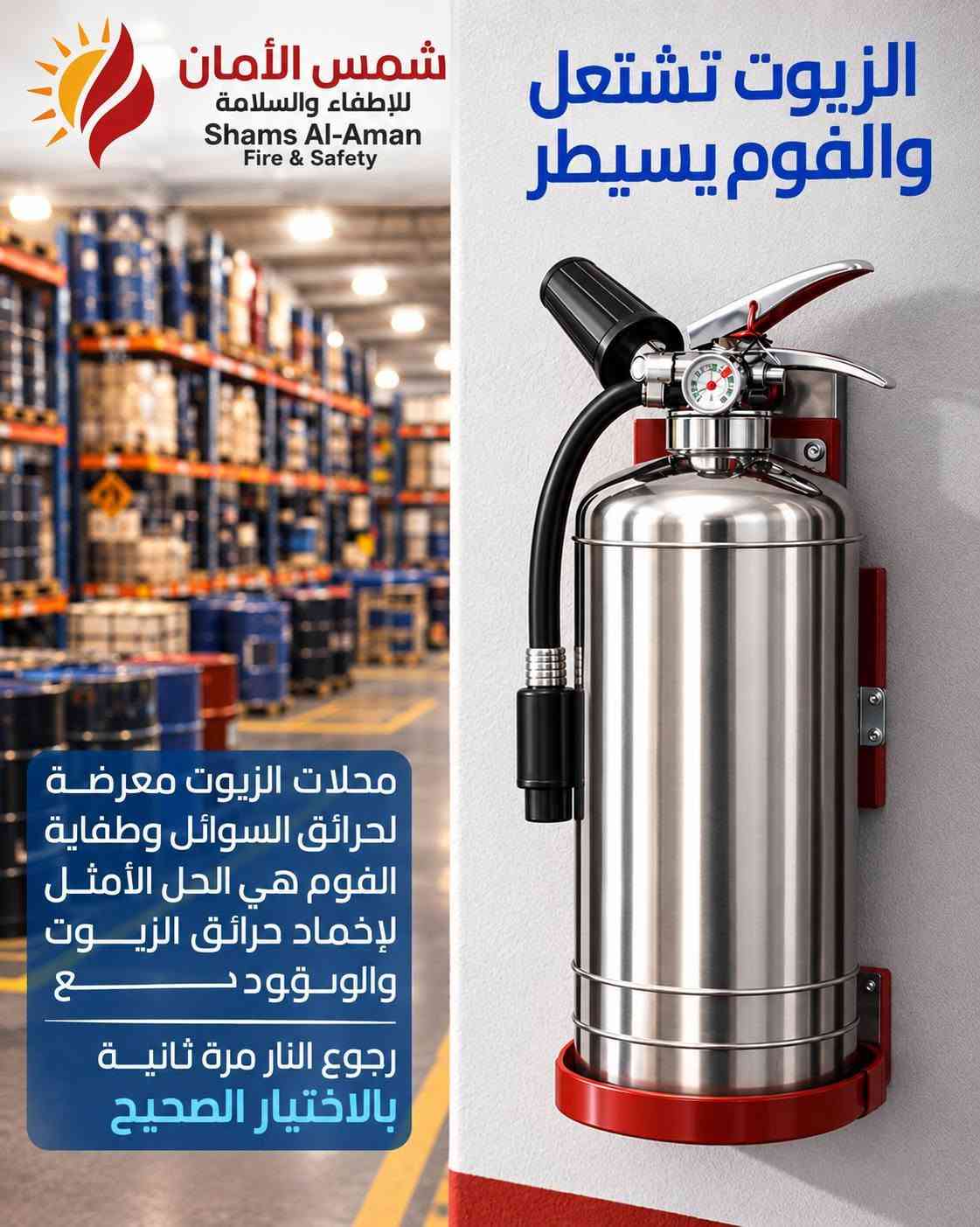☀️ شمس الأمان | للحماية والسلامة
🧯 متوفر كافة أنواع مطفآت الحريق للسيارات والمنازل والمؤسسات.
🛡️ سلامتك وسلامة عائلتك هي أولوية عملنا.
📍عنوان :التاجي قرب مركز التاجي 
📞 للطلب والاستفسار: ‎+964 772 637 8709

نص مكتوب في الصور:
- شمس الأمان Shams Al-Aman Fire & Safety مضخة حريق ديزل كهرباء جوي القدرة : 10 حصان الضغط التشغيلي : 6 بار معدل التدفق : 100 جالون اطلبها الان مضمونة وجودة عالية تعمل بكفاءة عالية مناسبة لمكافحة حرائق المنشات مثالية للمصانع والأبنية الكبيرة العنوان: التاجي - قرب مركز شرطة التاجي ***********
- شمس الأمان - Shams Al-Aman - Fire & Safety مضخة أطفاء ديزل كهرباء نوع المحرك : ديزل كهرباء القدرة : 10 حصان الضغط التشغيلي : 6 بار معدل التدفق : 50 جالون مزودة بجهاز تحكم ذكية للتشغيل والإيقاف مثبتة بقاعدة حديدية لضمان الاستقرار خلال العمل اطلبها الآن العنوان: التاجي - قرب مركز شرطة التاجي ***********
- شمس الأمان - Shams Al-Aman - Fire & Safety كابينة خطوم حريق 90*65 CM تركي المنشأ اطلبها الآن نافذة زجاجية أمامية مصنوعه من المعدن القوي واضحة ومميزة باللون الاحمر صوندة قياس 30M 11 INCH بغداد - التاجي مقابل مركز شرطة التاجي ***********
- شمس الأمان Shams Al-Aman - Fire & Safety - أمانك .. مسؤوليتنا العنوان: التاجي - قرب مركز شرطة التاجي ***********
- شمس الأمان Shams Al-Aman Fire & Safety مضخة حريق صناعة عراقية | معايير عالمية ***********
- شمس الأمان Shams Al-Aman Fire & Safety ***********
- شمس الأمان للإطفاء والسلامة Shams Al-Aman Fire & Safety الزيوت تشتعل والفوم يسيطر محلات الزيوت معرضة لحرائق السوائل وطفاية الفوم هي الحل الأمثل لإخماد حرائق الزيوت والوقود منع رجوع النار مرة ثانية بالاختيار الصحيح
- شمس الأمان للإطفاء والسلامة Shams Al-Aman Fire & Safety واضحة جاهزة معلقة
- شمس الأمان للإطفاء والسلامة Shams Al-Aman Fire & Safety IQAS 9001:2015 مطفأة تلقائية فوم Automatic Foam Fire Extinguisher 12kg 6kg ***********
