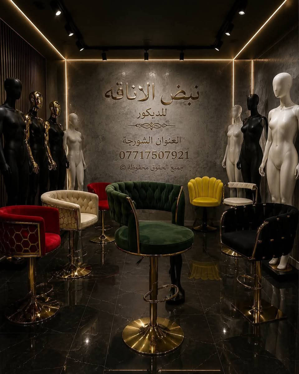 يتوفر ملكان نسائي للطلب والاستفسار الاتصال *********** يوجد توصيل للجميع المحافظات

نص مكتوب في الصور:
- نبض الاناقه للديكور NABD ALANAQA DECOR صناعة تركية MADE IN TURKEY شاخص نسائي تاج تلبيسة بنطلون تصميم يجمع بين الفخامة والعملية لمسة احترافية لعرض منتجاتك بأعلى معايير الجودة والأناقة تصميم أنيق يعكس فخامة علامتك التجارية أذرع مفصلية خشب مرنة وقابلة للتشكيل قاعدة ثابتة ومعدن قوي جودة عالية متانة تدوم ولمسة فاخرة مثالي للمتاجر البوتيكات والمعارض توصيل لجميع محافظات العراق اطلبي الأن للطلب والاستفسار *********** العنوان الشورجة نبض الاناقه للديكور NABD ALANAQA DECOR
- نبض الاناقه للديكور للتجارة العامة مليكان نسائي نحت فايبر كلاس حركة تصميم أنثوي جذاب نحت فايبر كلاس عالي الجودة متين وخفيف الوزن مثالي لعرض جميع أنواع الملابس ثبات عالي وقاعدة متينة العنوان: الشورجه يوجد توصيل لجميع محافظات العراق *********** نبض الاناقه للذيكور
- العنوان الشورجه مكان نسائي يتوفر توصيل للجميع المحافظات للاستفسار والطلب *********** نبض الاناقة للديكور BP01 BP02 BP03