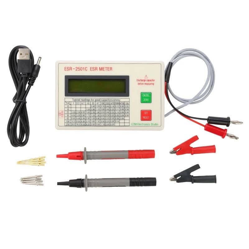 للبيع📢:جهاز ESR-2501C ESR METER الأصلي من شركة EZM Electronics Studio

الجهاز الأقوى لفحص المكثفات وتحديد التالف منها بكل سهولة😍

📌 أهم مميزات الجهاز:

✅فحص داخل الدائرة: فحص المكثف مباشرة دون الحاجة لرفعه من البورد (In-Circuit).

✅شاشة LCD واضحة: لقراءة القيم بدقة وسرعة.

✅جدول مرجعي: مطبوع على الواجهة لمعرفة القراءات السليمة للمكثفات بمختلف سعاتها وفولتيّاتها.

✅سهل الاستخدام: يحتوي على أزرار تصفير (ZERO) وإعادة ضبط (RESET) لضمان دقة الفحص.

✅ قياس ESR و DCR: وضعان للقياس لفحص المكثفات وكشف دوائر القصر.

✅ معايرة تلقائية للصفر: دقة عالية في القراءات (النطاق: 0-25 أوم).

✅يأتي مع أسلاك الفحص (Probes) الأصلية

✅ حماية من الجهد الزائد وإيقاف تلقائي: للحفاظ على الجهاز وتوفير البطارية.

✅ حجم صغير وخفيف: (125 × 80 × 32 مم) سهل الحمل والتنقل.

🚚متوفر توصيل لجميع محافظات العراق🇮🇶

📥للطلب او الاستفسار يرجى مراسلة الصفحة خاص او على الواتساب/ ‭***********‬

#العراق #بغداد #إلكترونيات #صيانة_إلكترونيات #جهاز_فحص_المكثفات #ESR_Meter #للبيع #توصيل_لجميع_المحافظات #فني_إلكترونيات #أجهزة_قياس #سوق_العراق

نص مكتوب في الصور:
- Repair and soldering
- LED patching
- SMT patching
- Smart shutdown Suitable for capacitance detection DC measurement available