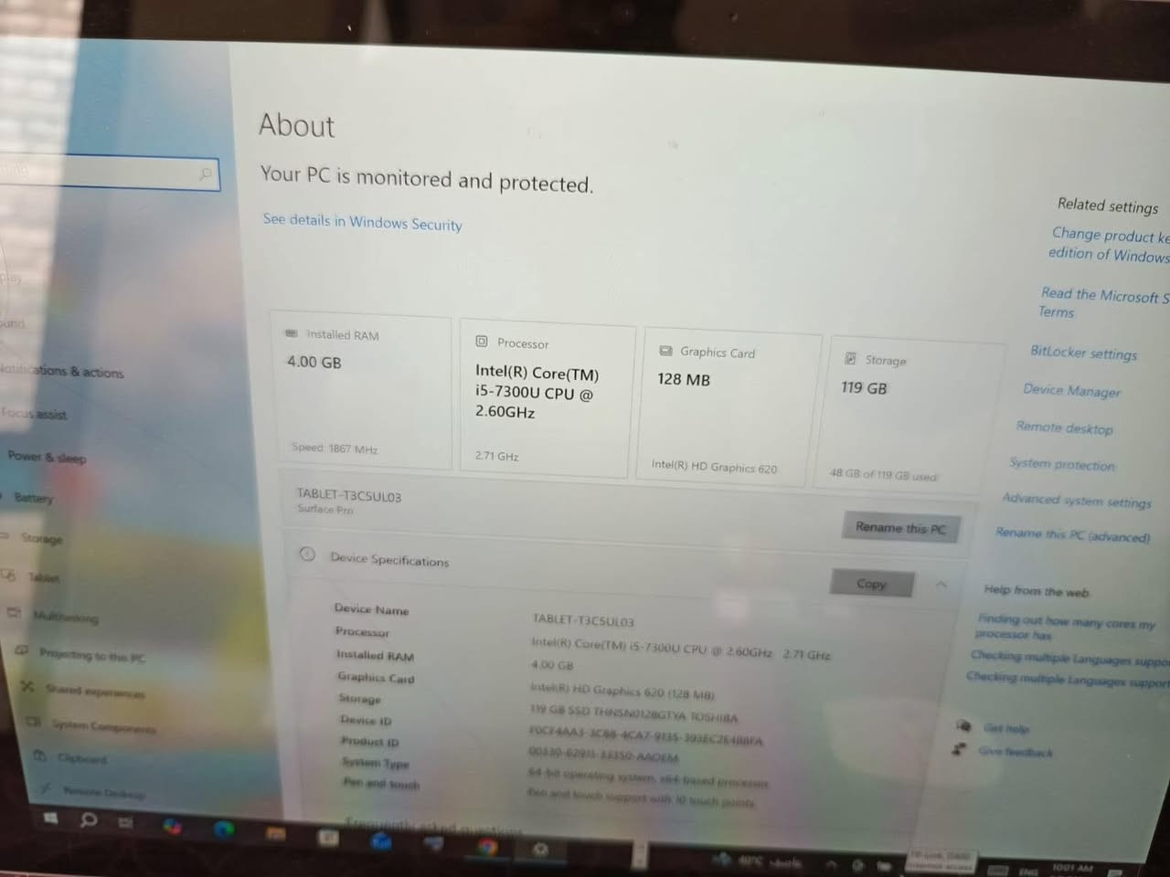 السلام عليكم إخوان تاب مايكروسوفت برو Microsoft pro 5المواصفات
CPU Intel(R) Core(TM) i5السابع جيل السريع جدا
- مع كارت الشاشة انتل نوع graphic family INTEL HD
- شاشة 12.5(2736X1824)2K HD Display with LED
- الهارد SSD M2 128GB
وممكن اضافة رام خزن خارجي GB1000لغاية
- الرام 4 جيجا DDR4
- CAM -BT -HDMI ....الخ
الباتري جيد
بدون شاحن
برامج واوفيس - ويندوز 11 64BIT مفعل اصلي مايكروسوفت سيرفيس
+ ومآوس وايرلس
ملاحظة الجهاز نظيف...... يوجد فطربالشاشة غير مؤثر اطلاقا اللمس شغال الحمد لله والبقية شغال اداء عالي الجودةصورة وصوت بديعة
سعر المطلوب 75 الف دينار فقط نهائي بدون عملة اللي يفيدة الجهاز بهذا السعر مع الشكر لادارة الكروب
***********واتس ايضا

نص مكتوب في الصور:
- About Your PC is monitored and protected. See details in Windows Security Related settings Change product key or edition of Windows Read the Microsoft Software BitLocker settings Device Manager Remote desktop System protection Advanced system settings Rename this PC (advanced) Help from the web Finding out how many cores my processor has Checking multiple Languages support Checking multiple Language support Get help Give feedback Installed RAM 4.00 GB Speed: 1867 MHz Processor Intel(R) Core(TM) i5-7300U CPU @ 2.60GHz 2.71 GHz Graphics Card 128 MB Intel(R) HD Graphics 620 Storage 119 GB 48 GB of 119 GB used Rename this PC Copy TABLET-T3C5UL03 Surface Pro Device Specifications Device Name TABLET-T3C5UL03 Processor Intel(R) Core(TM) i5-7300U CPU @ 2.60GHz 2.71 GHz Installed RAM 4.00 GB Graphics Card Intel(R) HD Graphics 620 (128 MB) Storage 119 GB SSD THNSN0128GTYA TOSHIBA Device ID F0CF4AA3-3C88-4CA7-9135-393EC2E488FA Product ID 00330-62911-33350-AADEM System Type 64-bit operating system, x64-based processor Pen and touch Pen and touch support with 10 touch points
- ملخص مباراة البرتغال وكرواتيا | دور ال32 - كأس العالم FIFA 2026
- الميكروفون الخلفي ضوء الخصوصية الخلفي الكاميرا الخلفية فتحة بطاقة microSD Surface
- السوق المفتوح
- opensooq.com
- The Day Cristiano Ronaldo youtube.com/watch?v=donJc_pR7dI Ask Google Install juventus vs barcelona YouTube MOON BALL EL ULTIMO EL CLASICO MEJORESESTOS 16:53 Dubbed The Day Crist Ronaldo Taugh Moon Ball 3M views 3 years The Day Cristiano Ronaldo Showed 12 Moon Ball 2M views 4 years ago Ronaldo dominates again! FTB PRO 717K views 9 months ago POR 5-3 ESP 24:44 C. Ronaldo vs Leo Messi ... ReNo9Prod 21M views 6 years ago 14:20 The Day Cristiano Ronaldo Showed ... 19M views 3 years ago 13:06 10:04 AM 8/3/2026 ENG 0:29 / 10:47 Subtitles/closed captions C The Day Cristiano Ronaldo Showed Lionel Messi Who Is The Boss Moon Ball 1.23M subscribers Subscribe 39K Share Download Save 4M views 3 years ago The Day Cristiano Ronaldo Showed Lionel Messi Who Is The Boss Click Here To Subscribe: https://bit.ly/2QlXGzX FACEBOOK: https://bit.ly/3togaX... more أيتام حارة قادمة