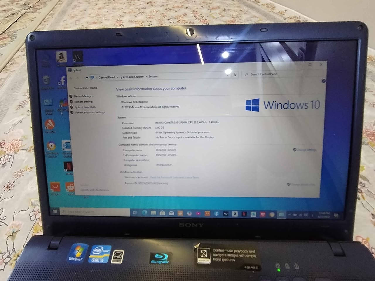 💻 Sony VAIO VPCEH27FX
CPU: Intel Core i5-2430M
نەوە: نسل 2 ـی Core i5
خێرایی: 2.40GHz، تا 3.00GHz بە Turbo Boost
RAM: 8GB DDR3
کارت گرافیک: Intel HD Graphics 3000
شاشە: 15.5 اینچ، 1366×768
سیستەم: Windows 10 Enterprise 64-bit
DirectX: 12
Wi-Fi: هەیە
DVD Drive: هەیە
مارک: Sony VAIO
سعر 110 الف كالار, السليمانية

نص مكتوب في الصور:
- SONY VAIO Your Laptop for Everyday Sony VAIO VPCEH27FX لابتاپیکی باوم ریتکراو بو کار و خویندن و به کارهینانی روژانه CPU Intel Core i5-2430M (2.40GHz تا 3.00GHz Turbo Boost) نه وه Core i5 - نسل 2 RAM 8GB DDR3 هارد دیسک (قه باره ی نادیاره) (ده توانم به ویتنه وشیفه ی وینه ی This PC یی يه به لیم) کارت گرافیک Intel HD Graphics 3000 شاشه 15.5 inch (1366 x 768) سیستم Windows 10 Enterprise 64-bit DirectX 12 وای فای هه یه DVD Drive هه یه مارک Sony VAIO یه که م ده ست به خورایی باش لیده ی کیبورد ده ره وه ی لابتوپ جانی لابتوپ Windows 10 64-bit (intel) Core i5 2nd Gen RAM 8GB DDR3 15.5" 1366x768 Wi-Fi DVD
- DirectX Diagnostic Tool
- System Display Sound Input
- This tool reports detailed information about the DirectX components and drivers installed on your system.
- If you know what area is causing the problem, click the appropriate tab above. Otherwise, you can use the "Next Page" button below to visit each page in sequence.
- System Information
- Current Date/Time: Monday, September 21, 2026, 11:46:11 PM
- Computer Name: DESKTOP-60S0ESL
- Operating System: Windows 10 Enterprise 64-bit (10.0, Build 18363)
- Language: English (Regional Setting: English)
- System Manufacturer: Sony Corporation
- System Model: VPCEH27FX
- BIOS: InsydeH2O Version 03.60.51R0180Z9
- Processor: Intel(R) Core(TM) i5-2430M CPU @ 2.40GHz (4 CPUs), ~2.4GHz
- Memory: 8193MB RAM
- Page file: 3552MB used, 6507MB available
- DirectX Version: DirectX 12
- Check for WHQL digital signatures
- DxDiag 10.00.18362.0387 64-bit Unicode Copyright © Microsoft. All rights reserved.
- Help
- Next Page
- Save All Information
- Exit