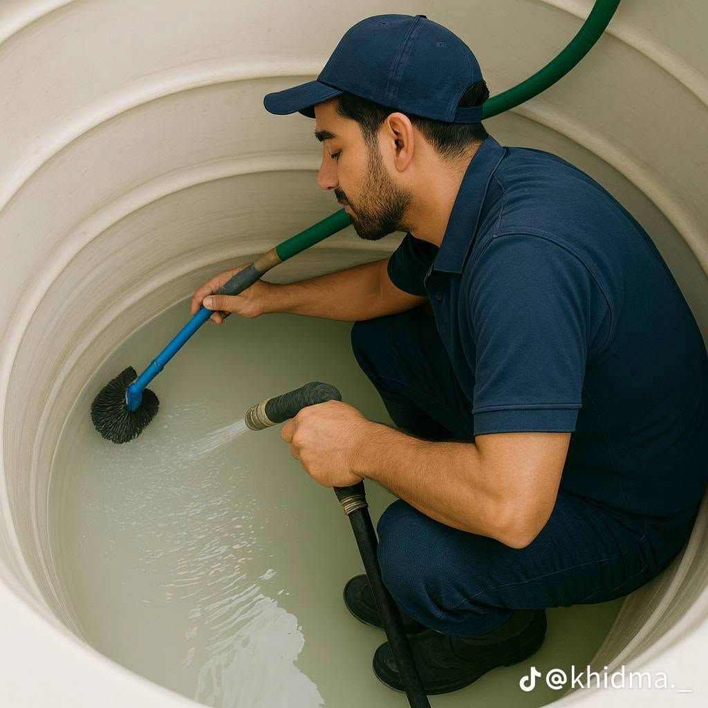 السلام عليكم يتوفر تنضيف خزان الماء في المنازل في اسعار مناسبه معي تعقيم  متوجدين في اي وقت ***********/***********

نص مكتوب في الصور:
- @khidma.
- @khidma._