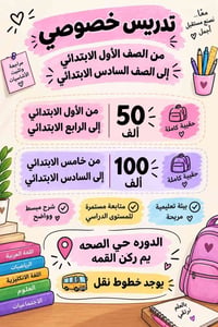 تدريس خصوصي • ابتدائي ١-٦ • عربي رياضيات انكليزي