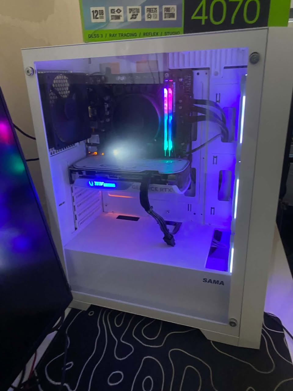 سلام عليكم تجميعه للبيع نضيفه وجاهزه كراتين القطع موجوده 
معالج i5-12400F
مذربورد ASRock B760M
رام 16 كيكة Viper 3200 RGB
كارت شاشة RTX 4070 ASUS Dual 12G OC 
هارد SSD 1TB NVMe Lexar M.2 سريع
باور 600W Gold Segotep
كيس SAMA GZS RGB بأناره حلوة

 تجميعه مكفوله
 كراتين القطع موجودة

 السعر: 1420(بيه مجال بسيط)
 يوجد توصيل

 للاستفسار خاص أو ***********
+ ماوس وكيبورد هديه

