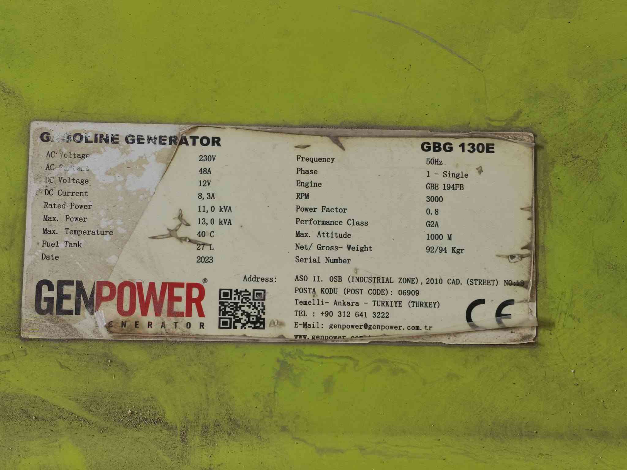 للبيع: مولدة بنزين جين باور (GENPOWER) بقدرة عالية واعتمادية ممتازة! ⚡:
العلامة التجارية: GENPOWER - الطراز GBG 130E.  
القدرة القصوى (Max Power): تصل إلى 13.0 kVA.  
القدرة المستمرة (Rated Power): 11.0 kVA.  
نوع المحرك: محرك بنزين قوي موديل GBE 194FB بقوة (20.0 HP).  
جهد الخرج: 230V / 50Hz (سنجل فيز - Single Phase).  
سعة خزان الوقود: خزان كبير بسعة 27 لتر للعمل لساعات طويلة دون الحاجة لإعادة التعبئة المستمرة.  
سنة الصنع: 2023.  
سهولة الحركة: مزودة بعجلات متينة ومقابض مريحة لسهولة النقل والتحريك.  
🔧 الحالة: بحالة ممتازة وجاهزة للعمل المباشر بدون أي مشاكل.  
💰 السعر المطلوب: [400 الف] (قابل للتفاوض)
📍 الموقع: [بغداد حي العدل شارع الاسواق المركزية]
📞 للتواصل والاستفسار: [***********]

نص مكتوب في الصور:
- مولد جين باور GBG 130E (2023) للبيع
- • طاقة مستمرة: 11.0 كافا
- • طاقة قصوى: 13.0 كافا
- • خزان وقود كبير: 27 لتر
- • تشغيل يدوي (مقبض سحب) سحب) وكهربائي
- • قوي وموثوق لأعمال البناء البناء والطوارئ
- • نظام حماية من مستوى الزيت المنخفض
- • توصيل AC 230V & DC 12V
- للتواصل والاستفسار:
- ***********
- ممتاز - نظيف - جاهز للعمل
- جهد AC: 230V
- تيار AC: 48A
- المحرك: GBE 194FB
- التردد: 50Hz