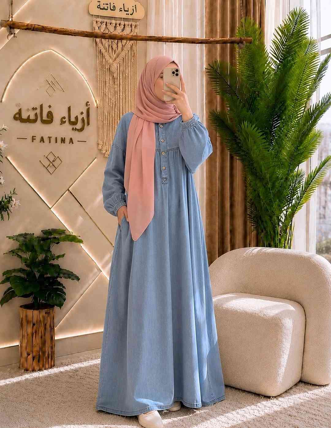 ازياء فاتنة
فستان جميل وفخم للمحجبات 
فصال محتشم 
موديلات فاتنة… ماتتفوت 
حصراً من ماركة فاتنة 
• طول الفستان 150 سم 
• فصال شبه كلوش 
• لونين الفاتح والغامق 
• تنطي مظهر انحف باللبس
• ⁠ ✨الضهر عدل مو مكسر 
قطعة تبقى وياج سنين وما تبطل موديلها 👌

متوفر حالياً بكمية محدودة
راسلينا خاص واحجزي بسرعة قبل النفاذ 💌

#ازياء_فاتنة⁩⁩
قالب راهي 
___________________________ 
🖊️ االــخـــــــاامــة :- 
جينز صيفي  طري :- مـטּ الجينز الممتاز المستورد قماش انسيابي وليس جاف ملمس ناعم مايحتاج كوي بس شي بسيط 
❥❥ ─── ❥❥ ❥❥ ─── ❥❥

القياسات القياسات 1/2/3/4 

🌱قياس 1):- 
تلبس وزن من 70 الى 80 كــــيـلـو ⚖️ 
يعني يلبس قياس. 40 . 42. 44 

🌱قياس 2 ):- 
تلبس وزن من 80 الى 90 كــــيـلـو ⚖️ 
يعني يلبس قياس. 46. 48 

🌱قياس 3):- 
تلبس وزن من 90 الى 100 كــــيـلـو ⚖️ 
يعني يلبس قياس. 50 . 52 

🌱قياس 4):- 
تلبس وزن من 100 الى 120 كــــيـلـو ⚖️ 
يعني يلبس قياس. 54. 56. 58 

_______________________ 
ســــعـــر  الفستان بـــ 65 الفــــﮯ 
مع الهدية 🎁 الشال او الربطة 
________________________ 
للحجز والاستفسار المراسلة ؏ــلى الواتساب :- ***********
***********

