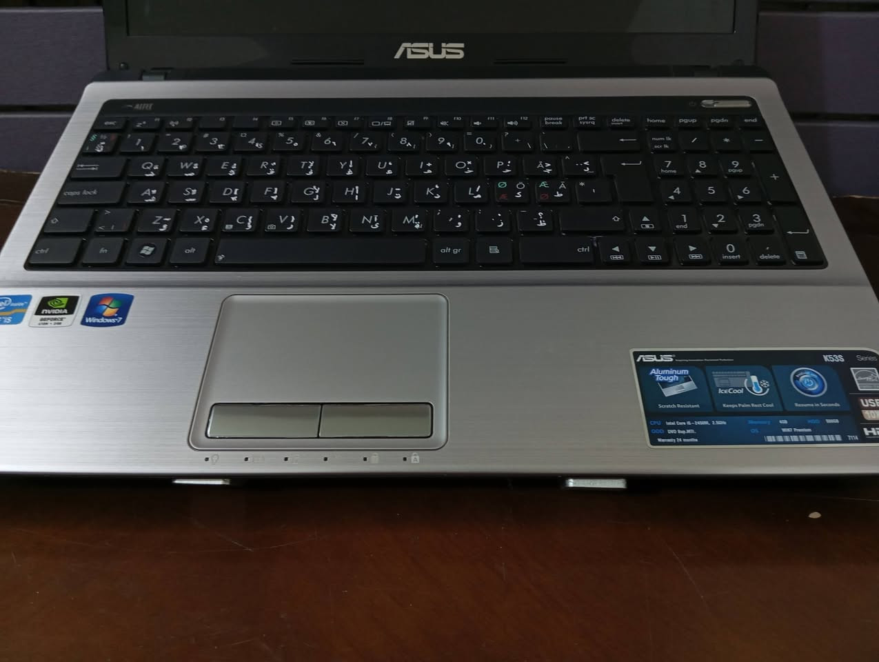 لابتوبASUS K53سطحها اللمنيوم بارد
الهارد:128SSD سريع

الشاشة:حجم15٫6 60هرتز

الرام:8G

المعالج:انتل Ci5الجيل الثاني

كرت الشاشة:منفصل انفيديا 2Gو مدمج610

الملحقات:شاحن85vسريع و هدية(ماوس لاسلكي+باد ماوس) وتحتوي اللابتوب على DVDاقراص

السعر 200الف (للتواصل ***********على الماسنجر والواتساب والتلكرام)
