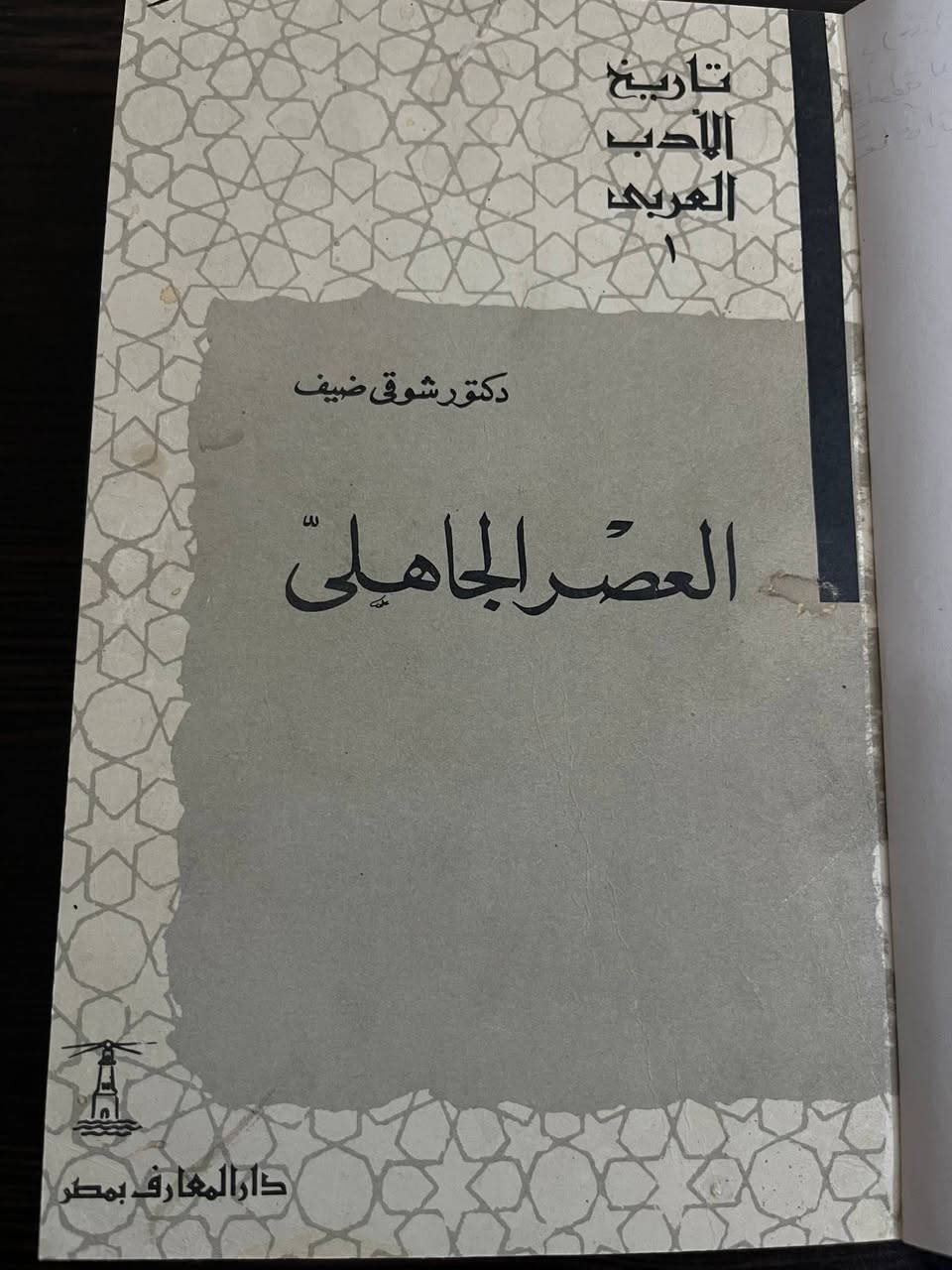 العَصرُ الجَاهِلِيّ
بِشَرحِ الأُستَاذ شَوقِي ضيف 
وَهُوَ مِنَ الكُتُبِ الّتِي يَنبَغِي تَوَاجُدُهَا فِي كُلِّ مَكتَبَةٍ وَهَذِه هِيَ أَفضَلُ نُسخَةٍ
بِسِعر ٢٠ الف دينار فقط
