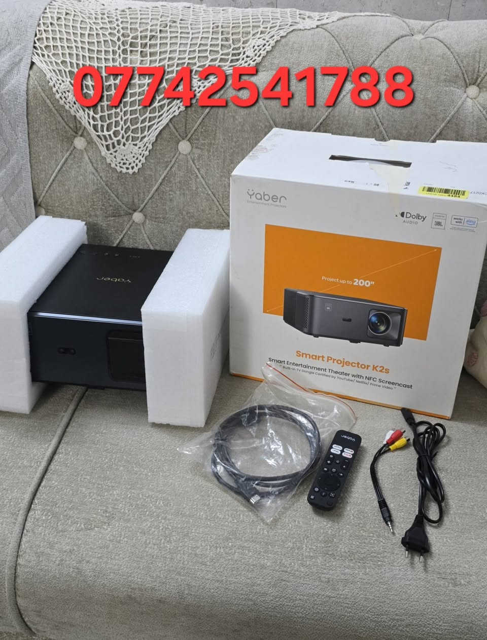 🔥🔥🔥 الداتا شو  Yaber  k2s
👍🥰🥰 اقوى جهاز اندرويد TV دقه  عاليه يدعم 4k

🔴 مع اشتراك رسمي لمشاهده البين سبوره والافلام والرياضه اكثر من ١٠ الف قناه مباشره واكثر من ٢٠٠ الف فلم ومسلسل

حجم عرض يصل إلى 200 بوصة
صوت JBL مدمج
دعم Dolby Audio
يدعم Alexa
Smart Projector مع تطبيقات مدمجة
يدعم NFC Screen Cast لعرض شاشة الهاتف بسرعة
مناسب لـ
الأفلام والمسلسلات
اليوتيوب وNetflix

🔴 مميزاته
صوت قوي مقارنة بمعظم البروجكترات الاقتصادية
نظام ذكي أسهل من توصيل TV Box خارجي

أوتوفوكس وتصحيح تلقائي

التحكم بالصوره من اربع جهات تكبير وتصغير الصوره

للحجر واتس اب

***********
