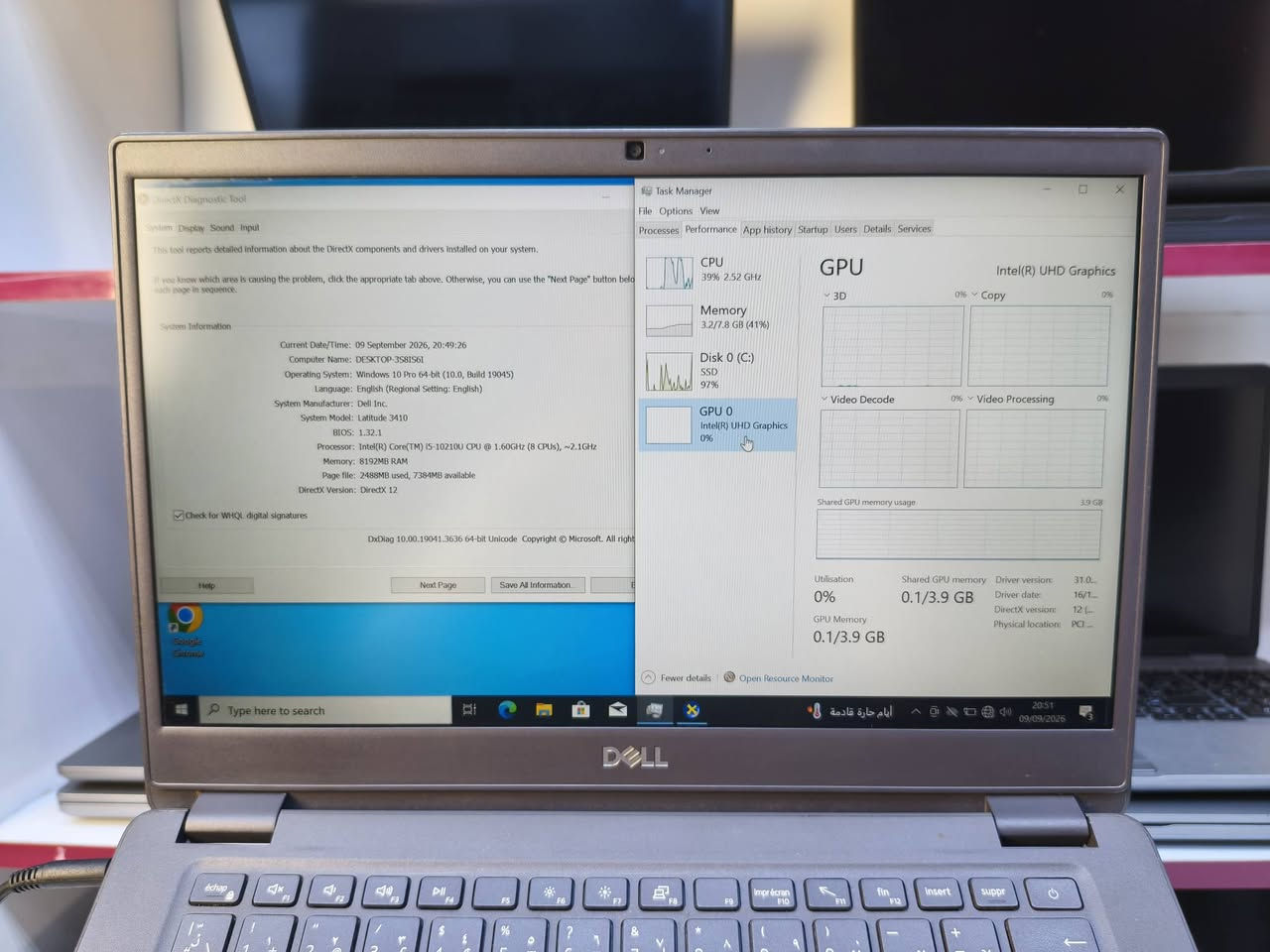 لابتوب  Dell Latitude 3410بسعر 275 جيل10 فقط275
🧠 Intel Core i5-10210U
🔢 الجيل العاشر
⚡ 4 أنوية / 8 Threads
🚀 1.60GHz ويصل إلى 4.20GHz
💾 RAM: 8GB
💽 التخزين: SSD
🎮 كرت الشاشة: Intel UHD Graphics
🖥️ الشاشة: 14 إنچ غالباً
🪟 Windows 10 Pro 64-bit
🔷 DirectX 12
🔋 البطارية وحالتها تحتاج فحص منفصل
معد هدايه 
واتساب فقط 7844515426
اتصال فقط‏‪***********‬‏
تلي كرام hw2lc
