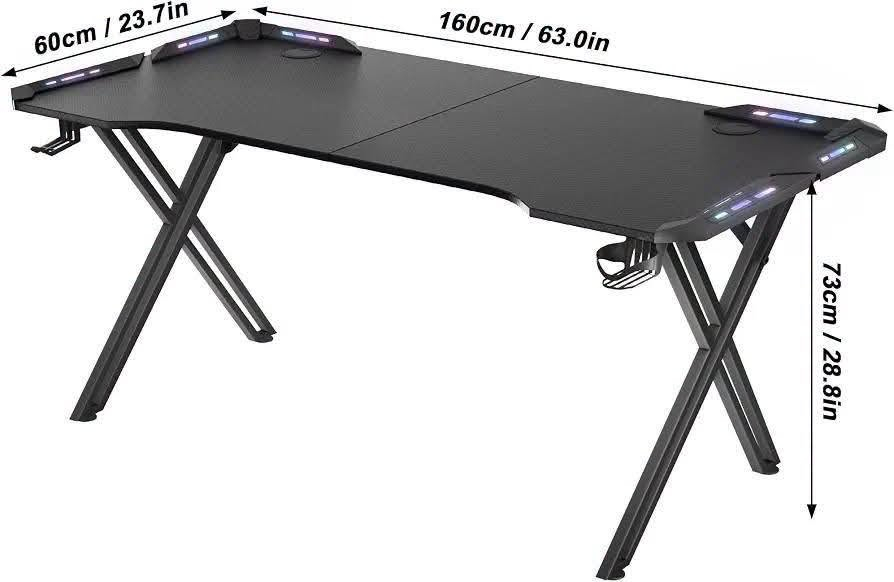 مكتب ألعاب AufuN مزود بإضاءة LED، مكتب كمبيوتر بإطار X، طاولة ألعاب، 160 × 60 سم، مكتب كمبيوتر متين مطلي بألياف الكربون، طاولة ألعاب مريحة مزودة بخطافات سماعات رأس وحامل أكواب

نص مكتوب في الصور:
- 60cm / 23.7in 160cm / 63.0in 73cm / 28.8in