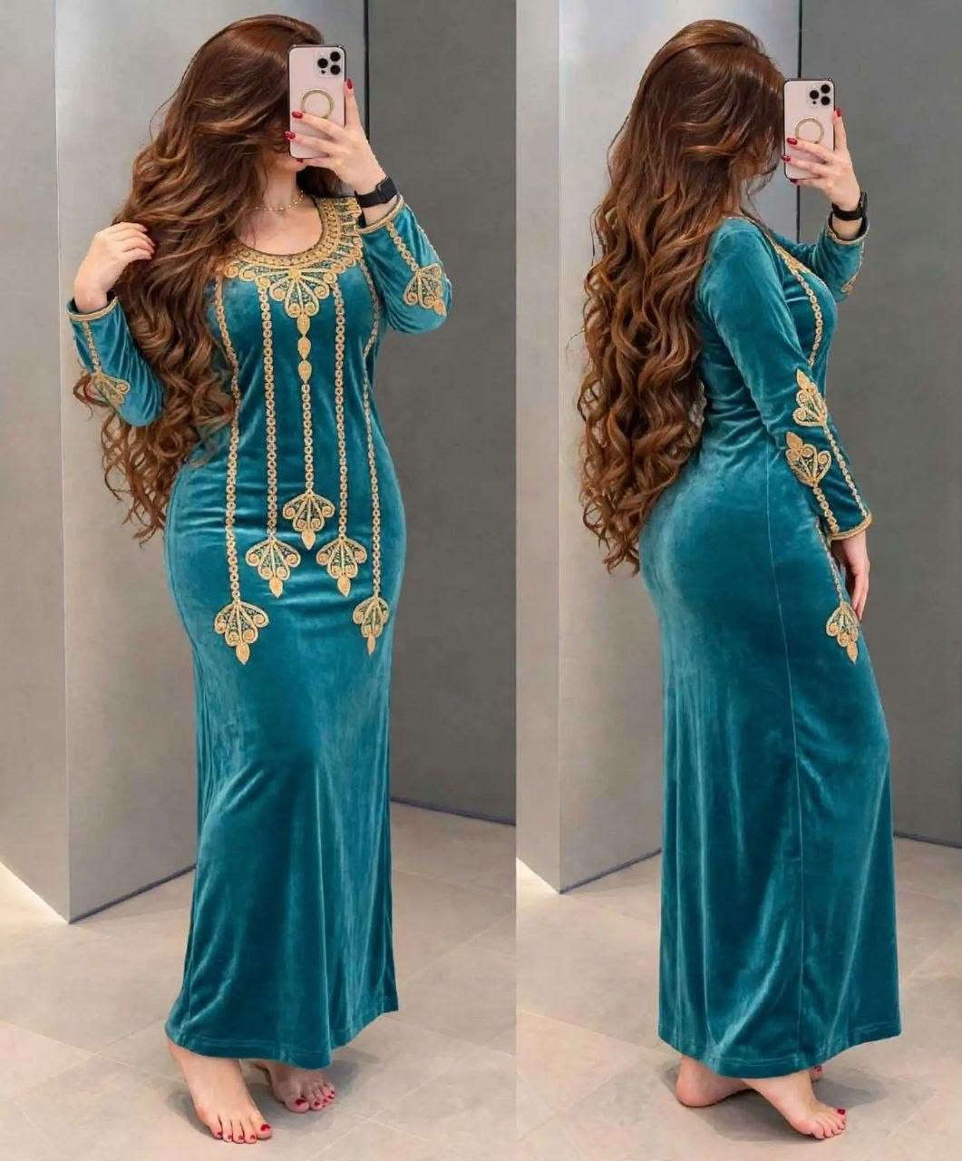 مخمل درجه اولى • تطريز وستراس • مقاس L-2XL