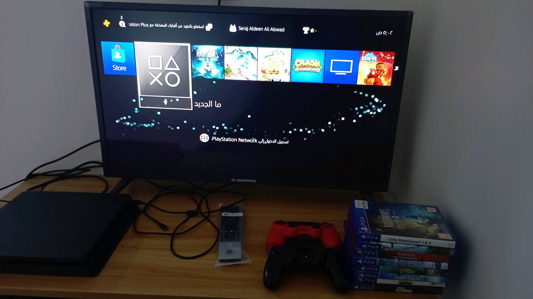 Playstation 4 slim
بلي٤ سلم للبيع
جوستك عدد ٢ (واحدة اصلية والثانية تجارية)
كيبل شحن اصلي للجوستك
اقراص جديدة عدد ٨ موضحة بالصور
يو بي اس بقدرة ساعة عند انقطاع الكهرباء
شاشة DAEWOO (بدون HDR)
ميز خشب مكتبي مناسب للدراسة او للبلي

ملاحظة: منفذ الاقراص في بعض الاحيان يحتاج ادخال القرص اكثر من مرة لكي يقرأه البلي لكنها حالات نادرة
التحديث الى آخر تحديث من الشركة ١٤

السعر ٣٠٠ ألف قفل من دون اجور النقل

الموقع حي اور / بغداد
هلا، تگدر تذكرلي سعة البلي سْليم شكد بالضبط؟ 500GB لو 1TB، وهل بيه أي صيانة أو تبديل هارد سابق؟: 
500GB، فقط تبديل هارد
بالنسبة للشاشة DAEWOO، شكد حجمها تقريباً؟ وهل بيها أي مشاكل مثل خطوط، بكسلات ميتة، أو ضعف بالإضاءة؟: 
٣٥ بوصة اتوقع، لا يوجد مثل هكذا مشاكل
الـ UPS من نوع Nexxt شكد سعته أو موديله بالضبط؟ والبطارية بيها جديدة لو مستخدمة، وشكد تقريباً تكعد وقت فصل الكهرباء؟: 
البطارية جديدة، ساعة كاملة مع التلفزيون
الأقراص الثمانية أصلية لو نسخ؟ وإذا ممكن تذكر عناوينهن كاملة وحالتها شلون (نظيفة/مخدوشة)؟: 
اصليات بدون خدوش
وترى البيع شامل البگج كله لو تقبل تبيع القطع منفصلة؟ وشنو أقل سعر نهائي إذا الشراي يجي يستلم من حي أور؟: 
البيع كامل الا اذا المشتري جداً ما يحتاج قطعة من المذكورات