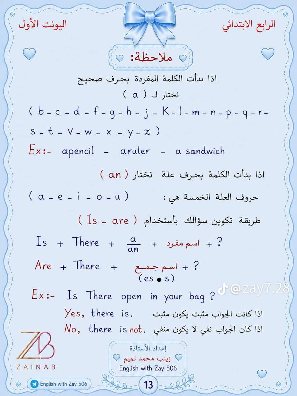 الصف الرابع • اليونت الأول • ملخص انجليزي