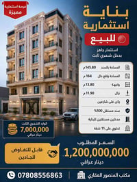 بناية استثمارية • ركن على شارعين • ١١ شقة