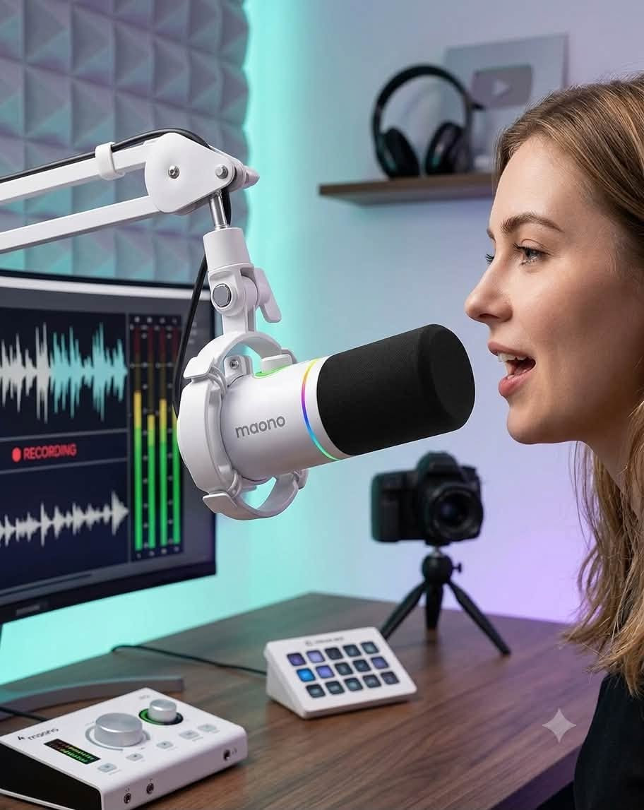 Maono PD200X ميكروفوناً ديناميكياً احترافياً ومزدوج الواجهة (Dual-Mode)، مصخصيصاً لمنشئي المحتوى، واللاعبين (Streamers)، وهواة البودكاست.
التوصيل المزدوج: يدعم مخارج USB-C و XLR، مما يتيح لك استخدامه بسهولة عبر التوصيل المباشر (Plug-and-Play) أو ربطه ببطاقات الصوت الاحترافية (Mixers
مستخدم كلش نظيف كامل السعر 65 الف سعر ثابت 
***********

نص مكتوب في الصور:
- EASY CONTROL FEATURES
- 2-in-1 smart knob,
- everything in your control
- MIC GAIN
- HEADPHONE VOLUME
- TAP TO MUTE