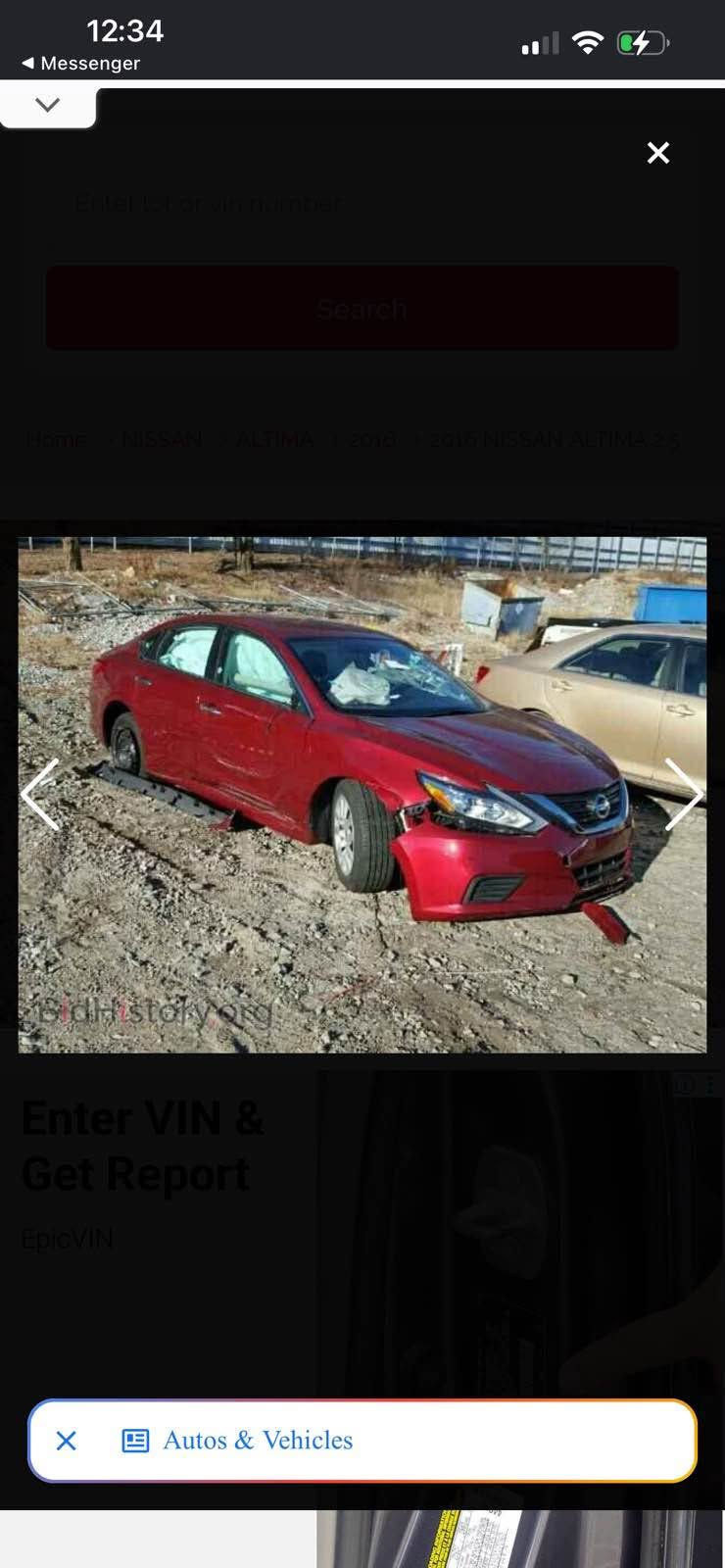 نيسان ئەڵتیما ٢٠١٦sv
6پارچەی بۆیاغه ناوی نەگرتوەیەک 
٦قطعة صبغ بدون دواخل بجم خلف کبس
گێڕومەکیەی بەشەرت 
كير محرك شرط
سەنەوی تا٢٠٢٨
کۆبۆنی بەنزینی لەگەڵە
سەیارەکە تابڵێی جوان و بێکێشەیە
سعری٩٤مەجالێکی کەم
***********ژ.م كركوك, العراق

نص مكتوب في الصور:
- 12:34
- Messenger
- BidHistory.org
- Enter VIN &
- Get Report
- EpicVIN
- Autos & Vehicles