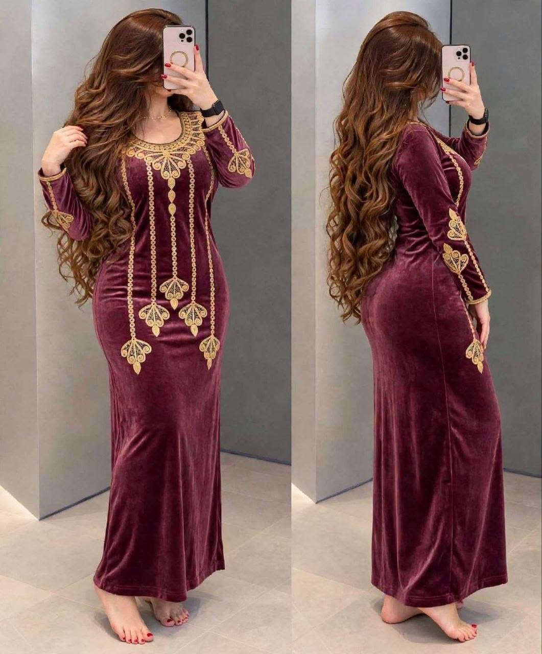 مخمل درجه اولى • تطريز وستراس • مقاس L-2XL