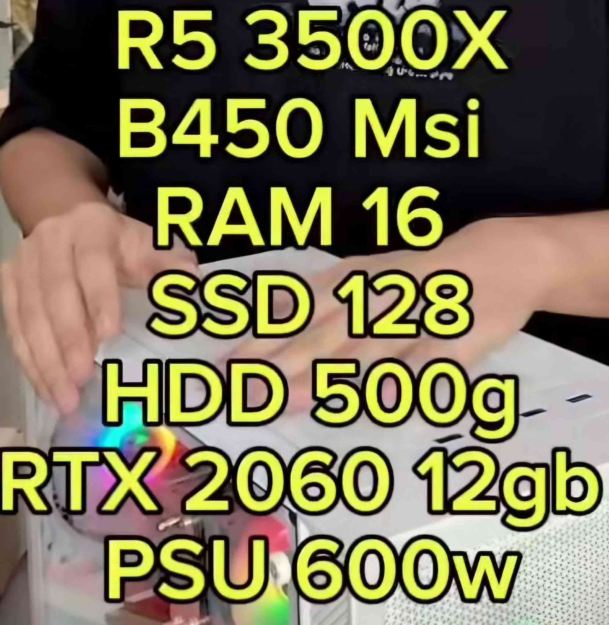 السلام عليكم ❤️

توفر تجميعات للبيع 
تجميعة رقم 1 💚 :
المواصفات

Xeon E5 2680 V4 
14Cores / 28Thread
معالج الجوكر غني عن التعريف 🪄
Cooler 120ML MASS White RGB 

M.B X99 RS9 DDR4 
يجي 4 مداخل رامات وبيه شاشة رقمية
RAM 16GB Hyper-X DDR4 (8×2)

GPU : RX 580 8GB XFX Black GTS XXX GAMING OC 2304SP
كرت قوي يختلف عن النسخ العادية ونظافتة عالية
Storage : SSD 128GB  
+ HDD 1TB Toshiba 

PSU 550W FSP HV Pro 
بور ماركة ممتازة
CASE MNTOB Glass + 4FANS RGB
اضائة متغيرة 💜
ماوس وكيبورد RGB زينات

وشاشة حجم 32INCH دقة 1080P تردد 75HZ

السعر 530 ألف قفل 🌷

متوفر توصيل / واذا تريد تجي تاخذها بغداد البياع

تجميعة رقم 2 💚 :
المواصفات 

CPU : R5 3500X

M.B B450M MSI

RAM 16GB DDR4 

GPU: RTX 2060 12GB Asus 2FANS RGB

Storage : SSD 128GB + HDD 500GB

PSU 600W

CASE Fantech White CG77 Mesh+ 4Fans RGB

تجميعة نظافة عالية 🌷

السعر 680 ألف 

موصل متوفر توصيل لجميع المحافظات 

للتواصل : ***********

نص مكتوب في الصور:
- تجميعة رقم 1 💚
- R5 3500X B450 Msi RAM 16 SSD 128 HDD 500g RTX 2060 12gb PSU 600W