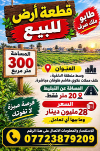 ٣٠٠م • طابو ملك صرف • وسط الدلفية