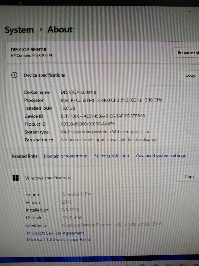 السلام عليكم 
حاسبة دسكتوب سستم انتل كور 5 جيل الثاني مستعملة نظيفة للبيع من شركة HP 6300
.......
السعر 150 ألف دينار 
***********
عنوان بغداد زيونة 
البيع بضمان الفحص 
لا يتوفر توصيل 
لا يتوفر توصيل 
.......
ملاحظة 
كيس فقط بدون أي ملحقات 
كيس فقط بدون أي ملحقات 
.......
المواصفات 
معالج انتل كور 5 جيل الثاني رقم المعالج 2400
كارد شاشة 2 كيكا Nvidia GT 1030 DDR4 
هارد 128 كيكا للنظام والبرامج جديد SSD 
هارد 500 كيكا للالعاب والتخزين HDD 
رام 16 كيكا جديد 8+8 تردد 1333 DDR3 
مذربورد جيل الثاني والثالث HP H61 DDR3 
مشغل اقراص ديفيدي DVD 📀📀📀📀 
.......
الحاسبة تعمل على نظام وندوس 11 وتحتوي على أكثر من 30 لعبة طور القصة اوفلاين 
.......
مع جزيل الشكر لإدارة المجموعة بغداد, العراق
