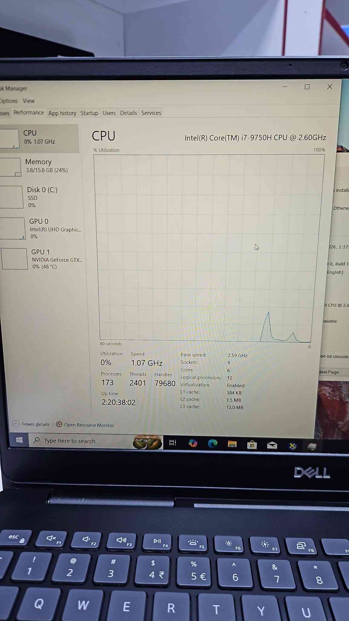 🔥 Dell Vostro 7590 | أداء قوي بسعر 550 ألف فقط!

💻 المواصفات:

✔️ المعالج: Intel Core i7-9750H – الجيل التاسع

✔️ الرام: 16GB DDR4
✔️ التخزين: 512GB SSD

✔️ كرت الشاشة: NVIDIA GTX 1050 – 3GB

✔️ كرت داخلي: Intel UHD 630 8GB
✔️ الشاشة: 15.6" FHD

💰 السعر: 550,000 دينار عراقي فقط

🎁 شامل التوصيل والملحقات كاملة.

نص مكتوب في الصور:
- Intel(R) Core(TM) i7-9750H CPU @ 2.60GHz
- Task Manager File Options View Processes Performance App history Startup Users Details Services CPU 0% 1.27 GHz Memory 3.8/15.8 GB (24%) Disk 0 (C:) SSD 0% GPU 0 Intel(R) UHD Graphic... 0% GPU 1 NVIDIA GeForce GTX... 0% (48 °C) CPU Intel(R) Core(TM) i7-9750H CPU @ 2.60GHz % Utilization 60 seconds 0 Utilization 0% Speed 1.27 GHz Processes 173 Threads 2401 Handles 79668 Up time 2:20:38:05 Base speed: 2.59 GHz Sockets: 1 Cores: 6 Logical processors: 12 Virtualization: Enabled L1 cache: 384 KB L2 cache: 1.5 MB L3 cache: 12.0 MB Fewer details Open Resource Monitor Type here to search