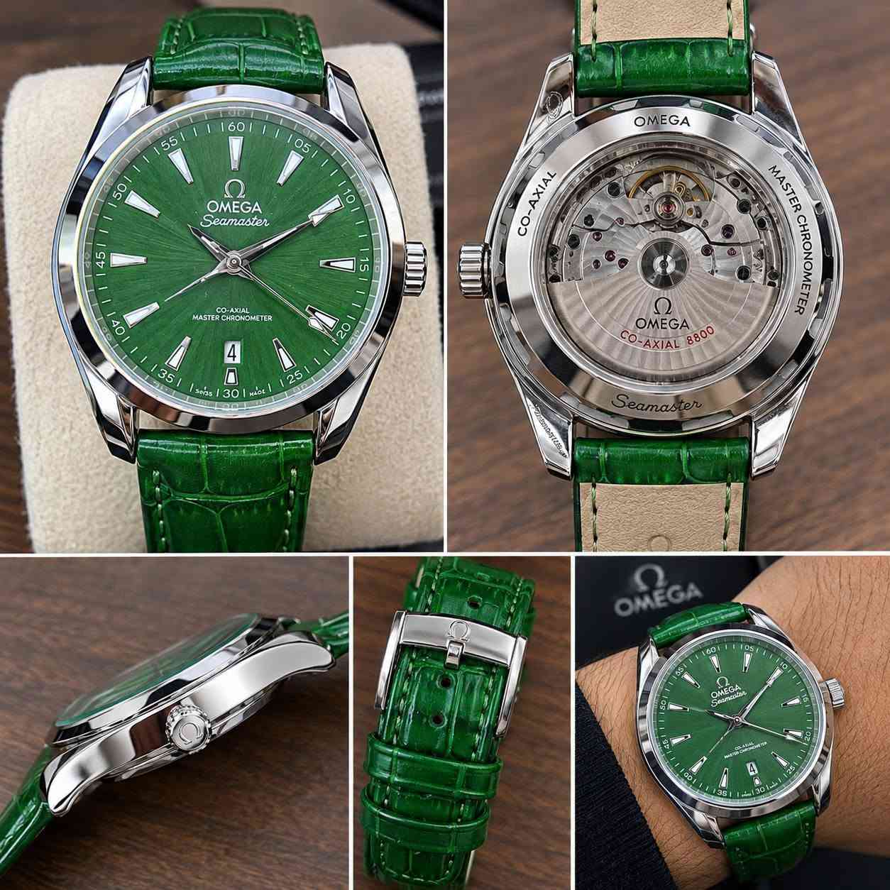 OMEGA Seamaster
التواصل واتساب *********** 
(السعر ٢٥ الف مع التوصيل )
أوميغا سيماستر – قرص أخضر
المواصفات الظاهرة بالصورة:
🟢 قرص أخضر مميز
⌚ تصميم كلاسيكي فاخر
⚙️ مكتوب عليها Co-Axial Master Chronometer
📅 نافذة للتاريخ
✨ مؤشرات وعقارب بارزة
🩶 هيكل معدني فضي لامع
🟢 سوار أخضر بنقشة جلدية
🔘 تاج جانبي بشعار OMEGA
🎨 مناسبة للّبس الرسمي والكاجوال
