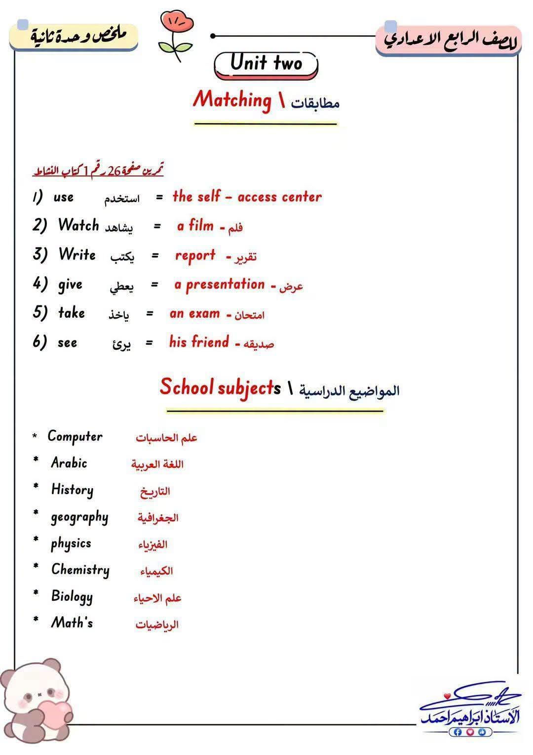 رابع اعدادي • انجليزي • ملخص وحدة ٢