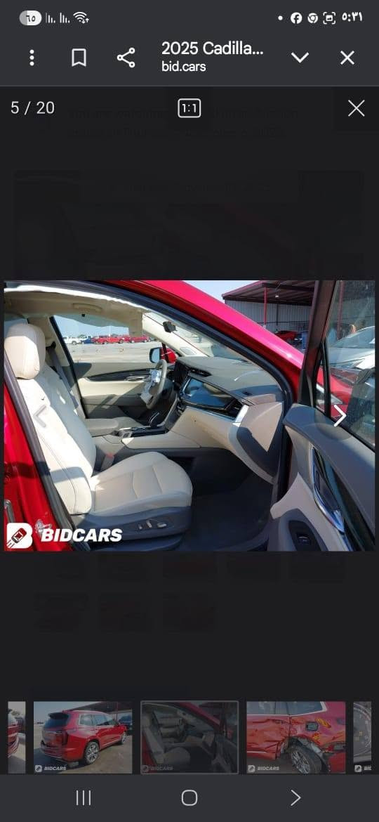 السلام عليكم عندي كاديلاك موديل 2025 XT6 فول مواصفات مرقمه شهداء بغداد دخول جديد سته ستندر ٧ راكب السعر ٢٩٥ وبيه مجال *********** حادثها جاملغ خلفي وباب

نص مكتوب في الصور:
- 2/20 1:1 2025 Cadilla... bid.cars ٥:٢٨
- 2025 Cadilla... bid.cars 5 / 20 BIDCARST
- 2025 Cadilla... bid.cars 13 / 20 BIDICARS
- 2025 Cadilla... bid.cars 3 / 20 1:1 BIDCARS
