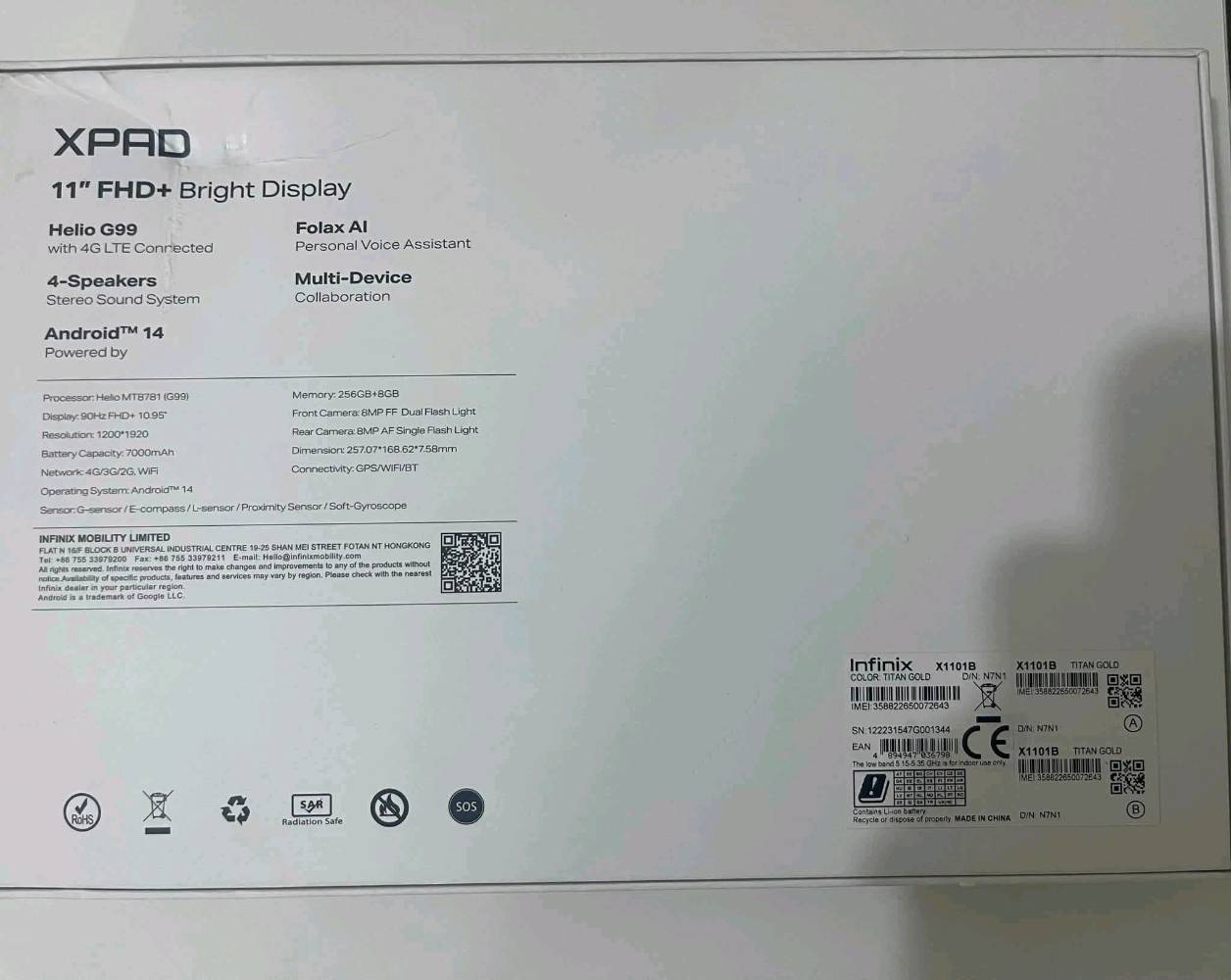 السلام عليكم ايباد انفنكس xpad للبيع ذاكرة 256 عشوائية 8+8 شاشة 90 هيرتز بطارية 7000 يدعم لعبة ببجي 60 فريم الجهاز كامل ملحقات وما داخل صيانة أبداً مكفول السعر 225 و بيه مجال بسيط جداً او مراوس بـ موبايل مواصفات جيده تواصل خاص او للأتصال ***********