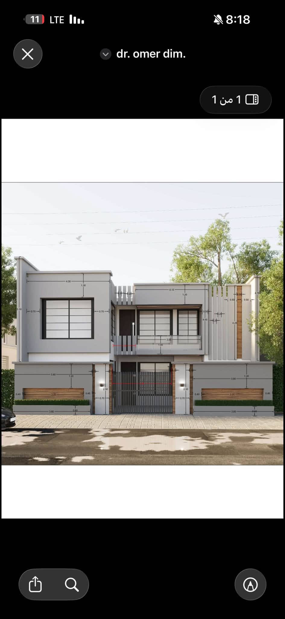 � دار للبيع – بناء مودرن
📐 المساحة: 250 متر
📏 12.5 × 20 متر
🏡 طابق واحد
🏗️ بناء مودرن بتصميم حديث وعصري
🏛️ صالة بطول 12 متر

️ غرفة ماستر
👗 دريسنك روم
🏠 مشتمل معزول بالكامل عن البيت
🪟 حديد شبابيك روسي درجة أولى
🔲 ألمنيوم تركي كامل البيت
⚡ سويجات ميلانو متصل
✨ شغل وتشطيب درجة أولى
🛡️ ضمان 25 سنة
🔑 البيت كامل وما ناقصه حباية
الابعاد و القيسات داخل الصور 

📍  الجمعيات حجي حسن الثانية 
� للاستفسار والتفاصيل، مراسلة خاص
***********

نص مكتوب في الصور:
- مشاركة تحرير
- 1 من 1 PROJECT TITLE : House plans Design PROJECT LOCATION : Maysan DRAWING TITLE : FIRST FLOOR PLAN UNIT : Meter SCALE : 1:100 SHEET NO : 1 DATE: 12-8-2024 ARCH. FATIMA ALARIS ORIENTATION :
- 11 LTE 8:18
- dr. omer f2
- 177 ك.ب. • مستند PDF
- المساحة الحرة
- الملاحظات
- البريد
- الإرسال السريع
- حفظ في الملفات
- ملاحظة
- سريعة جديدة
- طباعة
- نسخ
- PROJECT LOCATION : Maysan DRAWING TITLE : FIRST FLOOR PLAN UNIT : Meter SCALE : 1:100 SHEET NO : 1 DATE: 12-8-2024 ARCH. ملابس حديقة داخلية حمام غسيل نوم صالة جار نوم مطبخ استقبال مدخل W.C مطبخ dr omer f1 1 من 1 8:18
- dr. omer dim 2 1 من 1 5.00 4.00 نوم 0.20 0.20 5.13 بالكون 2.00 0.50 0.30 0.20 1.50 0.20
- dr. omer dim.
- 1 من 1