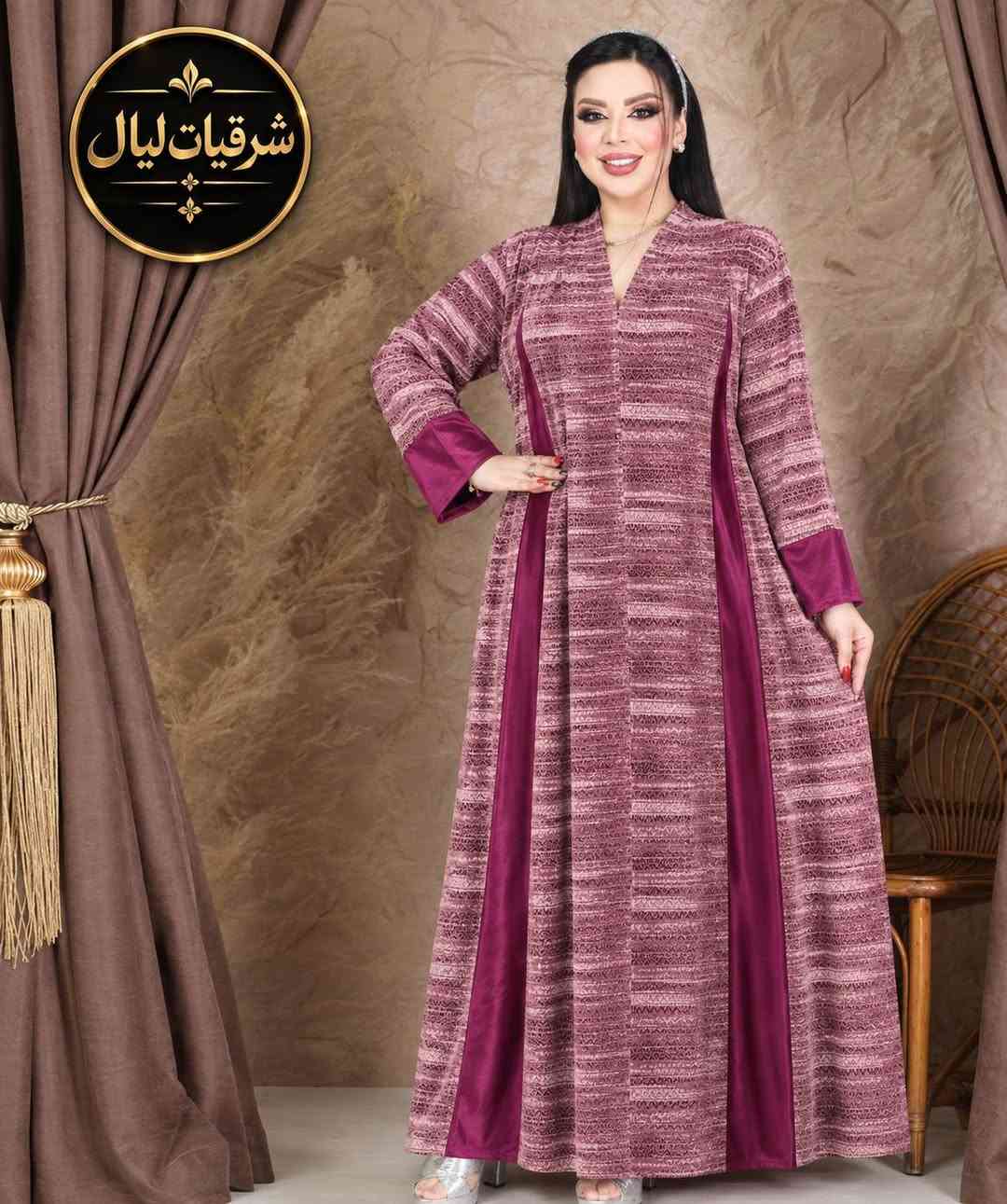 دشداشة مخمل • مقاسات L/XL/XXL • حني برغندي تركوازي