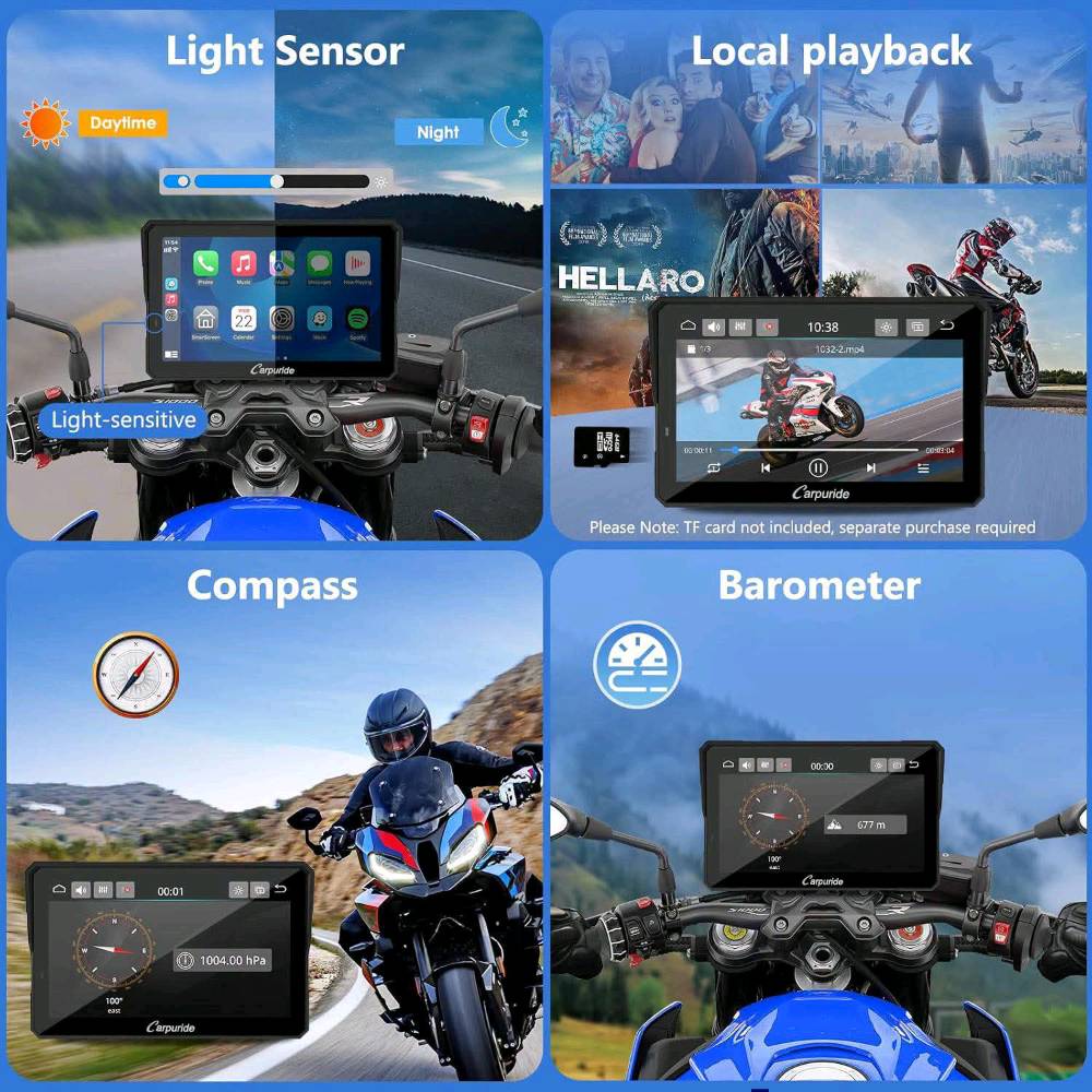 السعر 75 الف دينار 

🏍️ شاشة دراجات بي إم دبليو الذكية Carpuride 702BS (7 Inch Carplay Screen for BM Motorcycle)
شاشة ذكية متكاملة بحجم 7 بوصة مخصصة للدراجات النارية من فئة BMW، تمنحك تجربة قيادة متطورة مع دعم أنظمة Apple CarPlay وAndroid Auto والربط التلقائي بقاعدة الملاحة الأصلية للدراجة.
💡 مميزات وقوة المبيعات:
تتصل مباشرة بقاعدة ملاحة BMW الأصلية (Plug & Play) وتتيح التحكم الكامل عبر عجلة التحكم الأصلية (BM Wonder Wheel Control)، مع سطوع فائق يصل إلى 1000Nit للرؤية تحت أشعة الشمس المباشرة ومعيار مقاومة الماء والظروف الجوية IP67.
📌 أبرز الخصائص والمواصفات الفنية الشاملة:
🎯 الشاشة والعرض (High-Brightness Display):
 الحجم والوضوح: شاشة لمس IPS بحجم 7 بوصات بدقة HD (1024*600).
 السطوع وضد الخدش: سطوع عالي يصل إلى 1000Nit لضمان رؤية واضحة تحت الشمس، مع زجاج مقعر 2.5D مقاوم للخدش (Anti-Scratch).
 حساس الضوء (Light Sensor): ضبط تلقائي لسطوع الشاشة بين وضع النهار والليل لراحة العين أثناء القيادة.
🎯 أنظمة الاتصال والذكاء (CarPlay & Android Auto):
 دعم الأنظمة: دعم لاسلكي لنظامي Apple CarPlay وAndroid Auto لتشغيل الخرائط، الموسيقى، وإجراء المكالمات.
 التحكم الصوتي (Voice Controls): دعم كامل للتحكم الصوتي عبر Siri وGoogle Assistant للقيادة بأمان دون استخدام اليدين.
 البلوتوث المزدوج (Dual Bluetooth): ربط الهاتف بالشاشة ثم توصيل الخوذة أو سماعة البلوتوث (Single & Two-person Connection Modes) لمشاركة الصوت والمكالمات.
🎯 التوافق والتحكم الخاص بدراجات BMW:
 عجلة التحكم الأصلية (BM Wonder Wheel): إمكانية التصفح، تغيير الموسيقى، وقراءة بيانات الدراجة (السرعة، مستشعر ضغط الإطارات TPMS، السرعة الزاوية RPM، ومستوى الوقود) عبر عجلة الدراجة.
 الموديلات المتوافقة: تتوافق مع بيئة تركيب BMW الأصلية لكل من (BM R1200GS, BM R1250GS, BM R1300GS, BM S1000XR).
🎯 أدوات ومميزات إضافية:
 معيار المقاومة: مقاومة كاملة للماء والأتربة بمعيار IP67 Waterproof.
 مستشعرات مدمجة: تحتوي على بوصلة رقمية (Compass) ومقياس الضغط الجوي (Barometer).
 تشغيل الميديا المحلي: منفذ كارت ذاكرة TF/SD Card لتشغيل الفيديوهات والأغاني مباشرة.