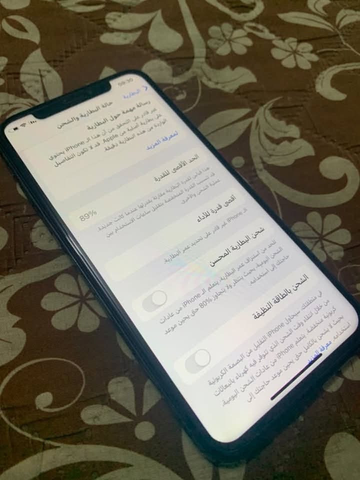 سلام عليكم ايفونات للبيع 
1-ايفون اكس اس فقط ذاكره 64 جهاز وتر مامبدل اي شي بس بطاريه مال تفصيخ وتقره 89بطاريه مستعمله يعني فيس ايدي خط صوت كلشي شغال سعر 170
2-اكس ار ذاكره 64 مامبدل بي شي فيس اييدي شغال 
فقط شريحه مقفوله  والسماعه الجوه ناصيه فقط 
سعر 115معه مجال قليل 
تواصل *********** واتساب فقط

نص مكتوب في الصور:
- 19:28 رجوع حول الاسم iPhone إصدار iOS 18.7.10 اسم الطراز iPhone XR رقم الطراز MRY62B/A الرقم التسلسلي G0NZ32PNKXK3 انتهت صلاحية التغطية الأغاني 0 الفيديوهات 8 الصور 233 التطبيقات 23 السعة 64 غ.ب. متوفرة 25.08 غ.ب. عنوان Wi-Fi E0:89:7E:51:B0:38 Bluetooth E0:89:7E:52:5A:3E
- 09:30 < حول القطع والخدمة تجمع Apple سجل تاريخ القطع والخدمة، ويعرض السجل معلومات عن هذا الـ iPhone وحالته وتفاصيل إصلاحه. معرفة المزيد... سجل تاريخ الخدمة البطارية غير معروف <
- 09:30
- < البطارية
- حالة البطارية والشحن
- رسالة مهمة حول البطارية
- غير قادر على التحقق من أن هذا الـ iPhone يحتوي
- على بطارية أصلية من Apple. قد لا تكون التفاصيل
- الواردة من هذه البطارية دقيقة.
- لمعرفة المزيد
- الحد الأقصى للقدرة
- هذا قياس لقدرة البطارية مقارنة بقدرتها عندما كانت جديدة.
- قد تسبب القدرة المنخفضة بتقليل ساعات الاستخدام بين
- عملية الشحن والأخرى.
- أقصى قدرة للأداء
- 89%
- غير قادر على تحديد عمر البطارية. iPhone الـ
- شحن البطارية المحسن
- للحد من استنزاف عمر البطارية، يتعلم الـ iPhone من عادات
- الشحن اليومية، بحيث ينتظر ولا يتجاوز %80 حتى يحين موعد
- حاجتك إلى استخدامه.
- الشحن بالطاقة النظيفة
- في منطقتك، سيحاول iPhone التقليل من البصمة الكربونية
- من خلال انتقاء وقت الشحن الذي تتوفر فيه كهرباء بانبعاثات
- كربونية منخفضة. يتعلم iPhone من عادات الشحن اليومية،
- بحيث لا يشحن بالكامل حق يحين موعد حاجتك إلى
- استخدامه. لمعرفة المزيد