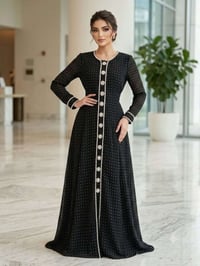 دشداشة هاشمي • أسود منقط • تطريز لؤلؤي