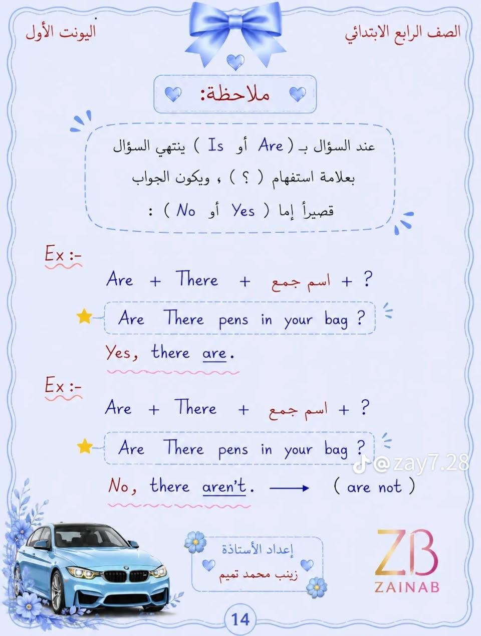 الصف الرابع • اليونت الأول • ملخص انجليزي