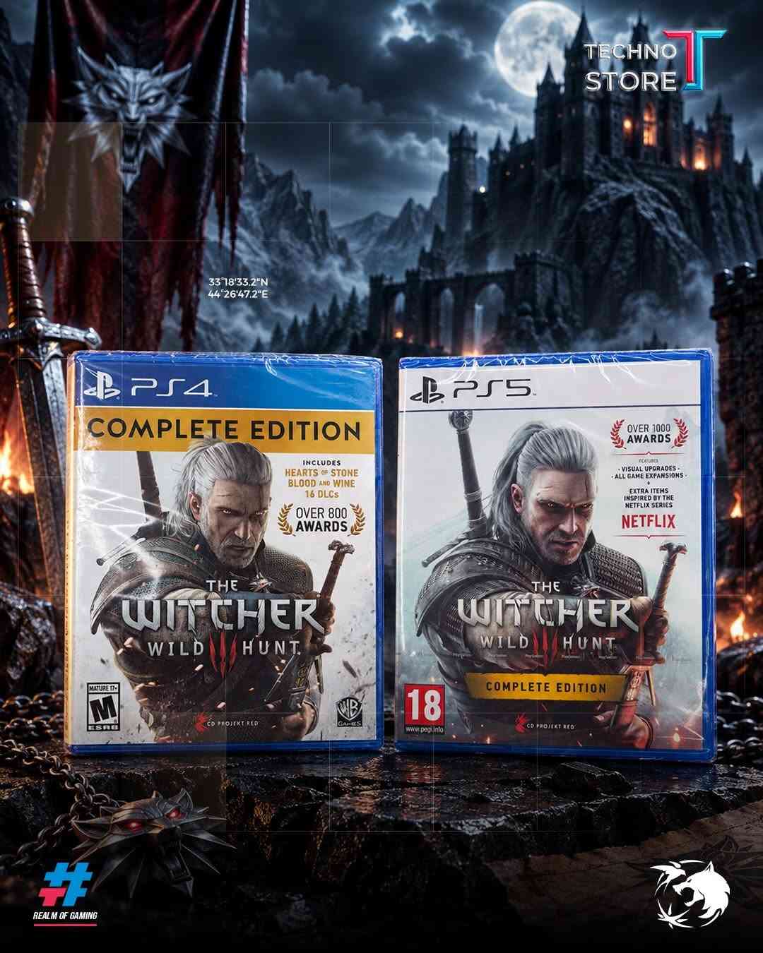 ⚔️🐺 عالم The Witcher 3 وصل إلى Techno Store! 🐺⚔️

لعشاق الألعاب والفانتازيا، مجموعة مميزة تجمع بين تجربة اللعب والاقتناء! 🔥

🎮 The Witcher 3: Wild Hunt – Complete Edition
نسخة PS4
نسخة PS5
تشمل جميع التوسعات والمحتويات الإضافية

🗿 مجسم The Witcher
تفاصيل مذهلة وتصميم مستوحى من عالم اللعبة، قطعة مثالية للعرض لهواة التجميع.

☕️ أكواب The Witcher
تصاميم Geralt وCiri لعشاق السلسلة، مثالية للاستخدام أو الإضافة إلى مجموعتك.
من عالم الوحوش والسحر إلى غرفتك الخاصة...

عِش أسطورة The Witcher! 🐺
📍 متوفر الآن لدى Techno Store
📩 تواصل معنا لمعرفة الأسعار والتوفر.

✅‌‎الموزع المعتمد لشركه فونكو بالعراق
✅‌‎موزع معتمد لبطاقات يوغي بالعراق 

‌‎1️⃣الفرع الاول 
بغداد - الكاظمية - شارع اكد
***********

‌‎2️⃣الفرع الثاني 
بغداد - شارع الصناعة - قرب شركة النبع
***********
***********⁩l⁩

نص مكتوب في الصور:
- TECHNO STORE 33 18'33.2"N 44 26'47.2"E REALM OF GAMING
- TECHNO STORE 33 18 33.2 N 44 26 47.2 E REALM OF GAMING
- TECHNO STORE 33°18'33.2"N 44°26'47.2"E REALM OF GAMING
- TECHNO STORE 33 18 33.2"N 44 26 47.2"E REALM OF GAMING
- TECHNO STORE 50CM 33°18'33.2"N 44°26'47.2"E REALM OF GAMING