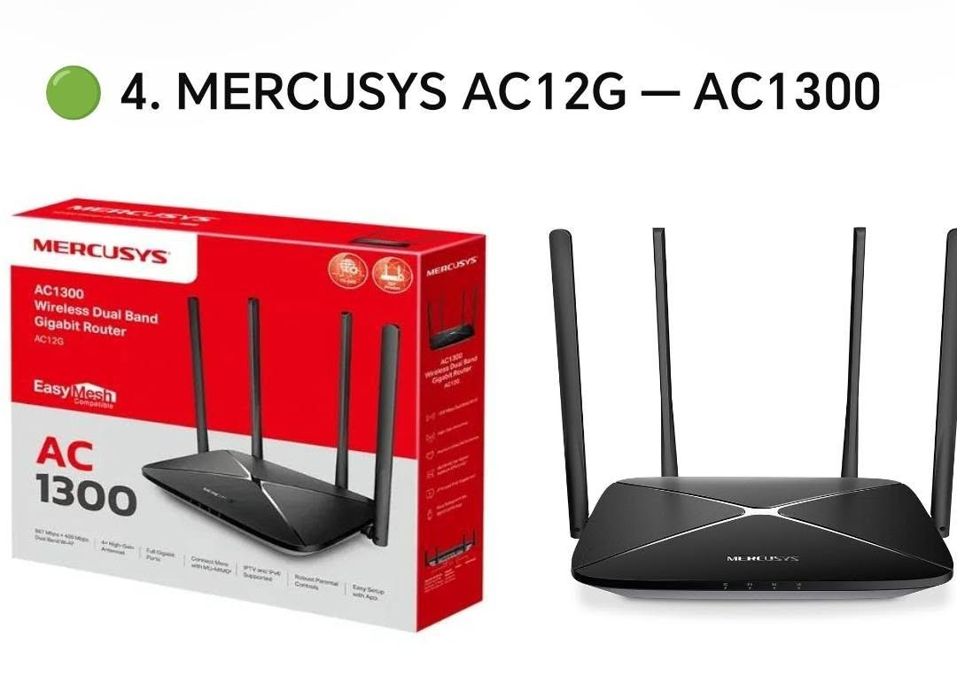 🔴 MERCUSYS MR80X | AX3000
📡 Wi-Fi 6 – أداء قوي وسرعة عالية
▪️ سرعة تصل إلى 3000Mbps
▪️ Dual Band – ‏2.4GHz + 5GHz
▪️ تقنية MU-MIMO + OFDMA
▪️ Beamforming لتغطية أفضل
▪️ دعم WPA3
▪️ يدعم EasyMesh
▪️ مناسب للبيوت والمكاتب والأجهزة المتعددة
▪️ منافذ Gigabit
🔥 الخيار الأقوى لعشاق السرعة والأداء
🔵 MERCUSYS MR60X | AX1500
📡 Wi-Fi 6 – سرعة وأداء ممتاز
▪️ سرعة تصل إلى 1500Mbps
▪️ Dual Band
▪️ Wi-Fi 6
▪️ MU-MIMO + OFDMA
▪️ Beamforming
▪️ دعم WPA3
▪️ تغطية مستقرة وأداء ممتاز
▪️ مناسب للبيوت والمكاتب
▪️ تحكم سهل عبر التطبيق
💙 اختيار ممتاز بسعر اقتصادي وأداء حديث
🟠 MERCUSYS MR50G | AC1900
📡 Dual Band Gigabit Router
▪️ سرعة تصل إلى 1900Mbps
▪️ 5GHz حتى 1300Mbps
▪️ 2.4GHz حتى 600Mbps
▪️ 6 هوائيات عالية الكسب
▪️ Beamforming + MU-MIMO
▪️ منافذ Gigabit
▪️ EasyMesh Compatible
▪️ يدعم IPTV وIPv6
💪 أداء قوي وتغطية ممتازة
🟢 MERCUSYS AC12G | AC1300
📡 Dual Band Gigabit Router
▪️ سرعة تصل إلى 1300Mbps
▪️ 5GHz حتى 867Mbps
▪️ 2.4GHz حتى 400Mbps
▪️ 4 هوائيات عالية الكسب
▪️ MU-MIMO + Beamforming
▪️ منافذ Gigabit
▪️ EasyMesh Compatible
▪️ مناسب للاستخدام المنزلي والمكتبي
💰 خيار اقتصادي بأداء ممتاز
🔐 MS4 | حلول الشبكات والاتصالات
بيع • تركيب • برمجة • صيانة
📞 ***********
📍 أجهزة أصلية وحلول شبكات حسب احتياجك
MS4
