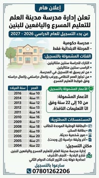 التعليم المسرع • النجف الأشرف • العمر ١٠-٢٢